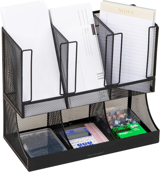 Mind Reader Multipurpose Countertop Organizer, Office Breakroom and Desktop Storage, Metal Mesh, Black