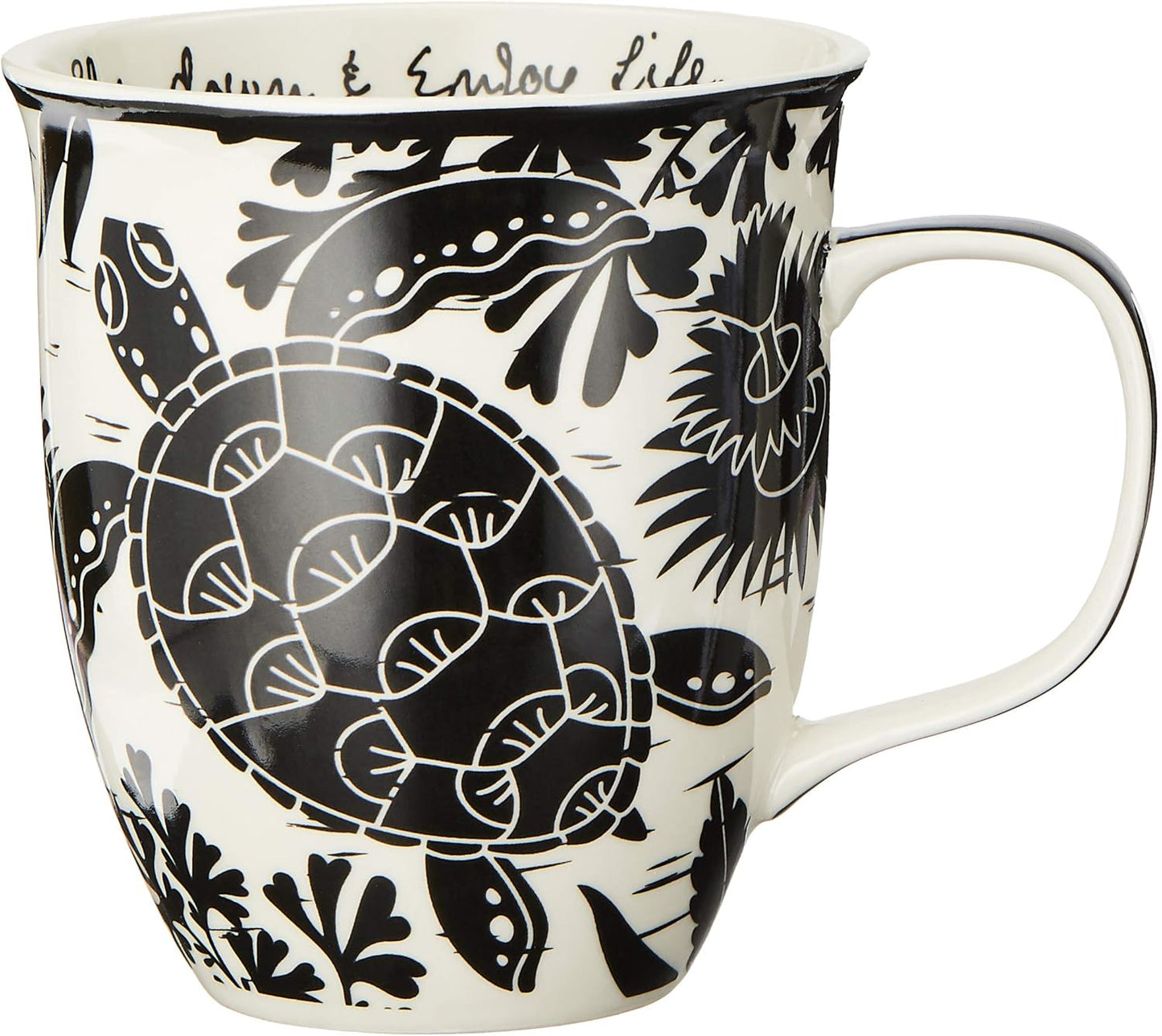Karma Gifts 16 oz Black and White Boho Mug Sea Turtle - Cute Coffee and Tea Mug - Ceramic Coffee Mugs for Women and Men, 1 Count (Pack of 1)