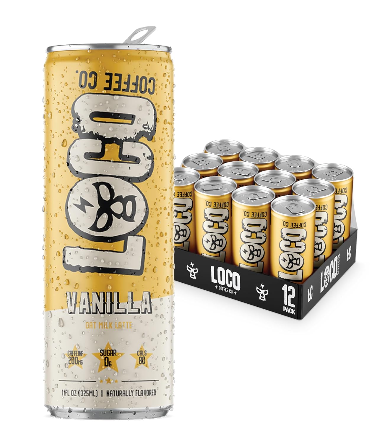 Loco Coffee Vanilla Latte 11 Ounce Can, 12 Count | Zero Sugar, 200mg Caffeine | Gluten Free and Dairy Free | Low Calorie Iced Coffee