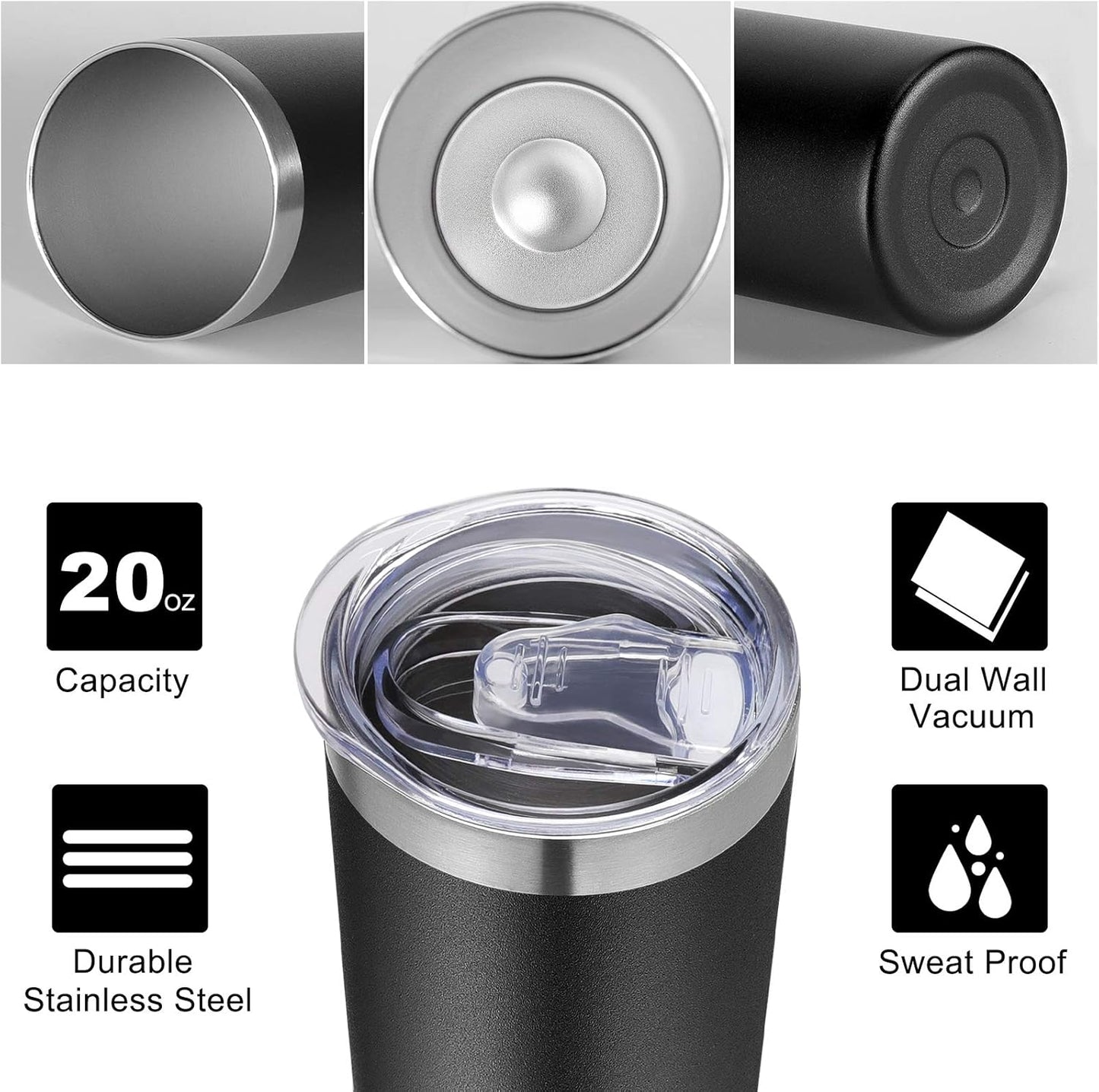 VEGOND Stainless Steel Skinny Tumblers Bulk 12 Pack, 20 oz Vacuum Insulated Tumblers with Lids and Straws, Double Wall Coffee Mug, Travel Water Cup, Matte Black