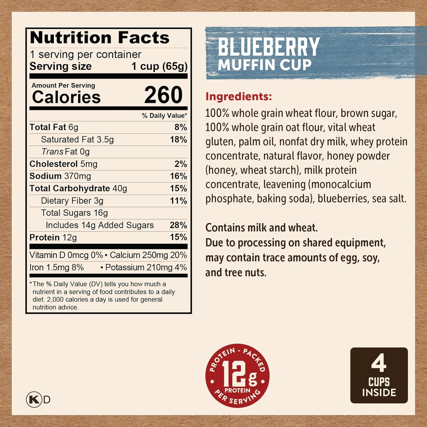 Kodiak Cakes Minute Muffin Cup Variety Pack - 100% Whole Grains, Double Dark Chocolate, Blueberry & Cinnamon Roll (Pack of 12)