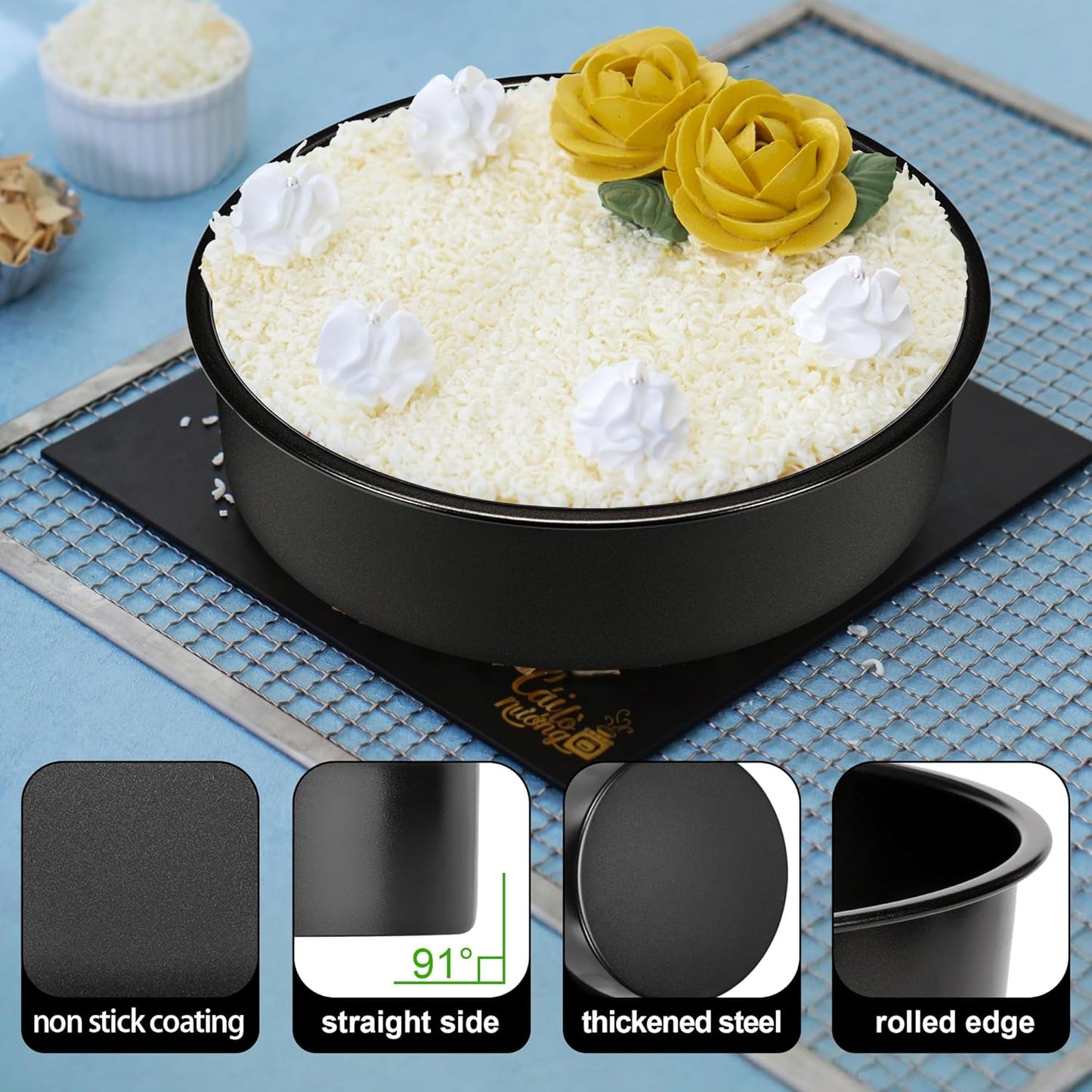 8 Inch Cake Pan Set of 3, Nonstick Baking Pans Set with 100PCS Pre-cut Parchment Paper for Layer Cakes, Durable Round Cake Pans Sets for Baking for Birthday Christmas, Dishwasher Safe