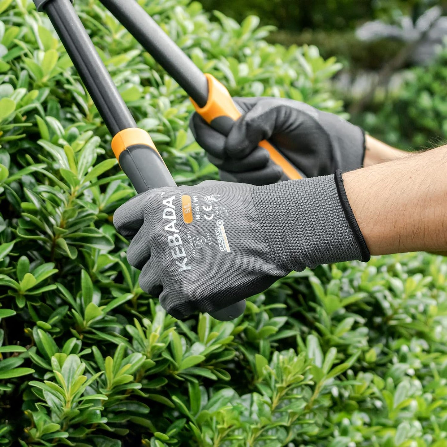 Kebada W1 Work Gloves for Men and Women, Touchscreen PU Coated Gloves with Grip, 50 Pairs Bulk Pack, Ideal for Warehouse Package Handling, Construction, Gardening, Gray Large