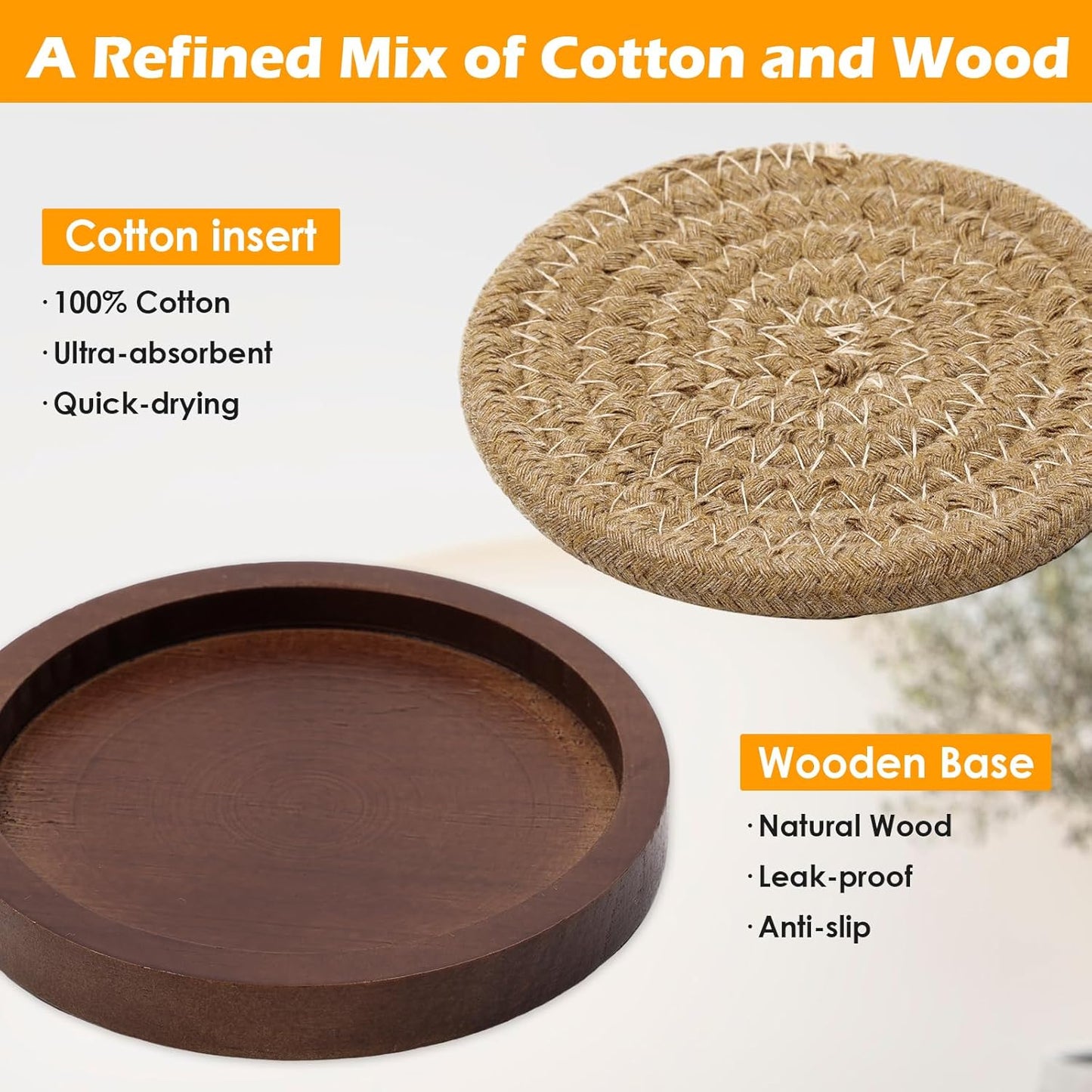 Mckanti 5 Pack Wooden Coasters with Holder for Coffee Table Decor, Absorbent for Kinds of Cups, 4.3 Inches