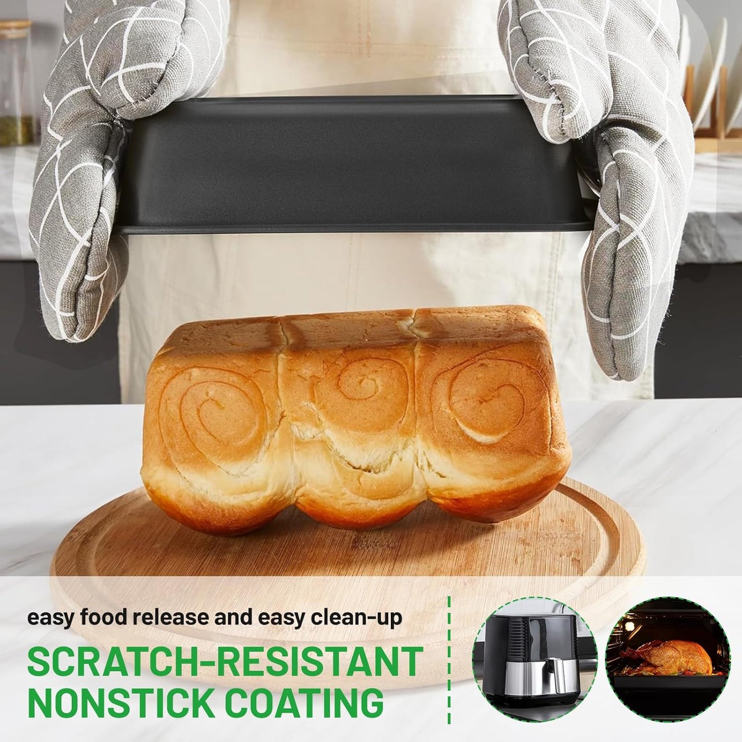 5 Pieces Baking Pans Set, Nonstick Baking Sheet Tray Oven Pans Bakeware Set, Baking Supplies with Round/Square Cake Pan, Muffin Pan, Loaf Pan, Roast Pan, Stackable Baking Sets for Cooking