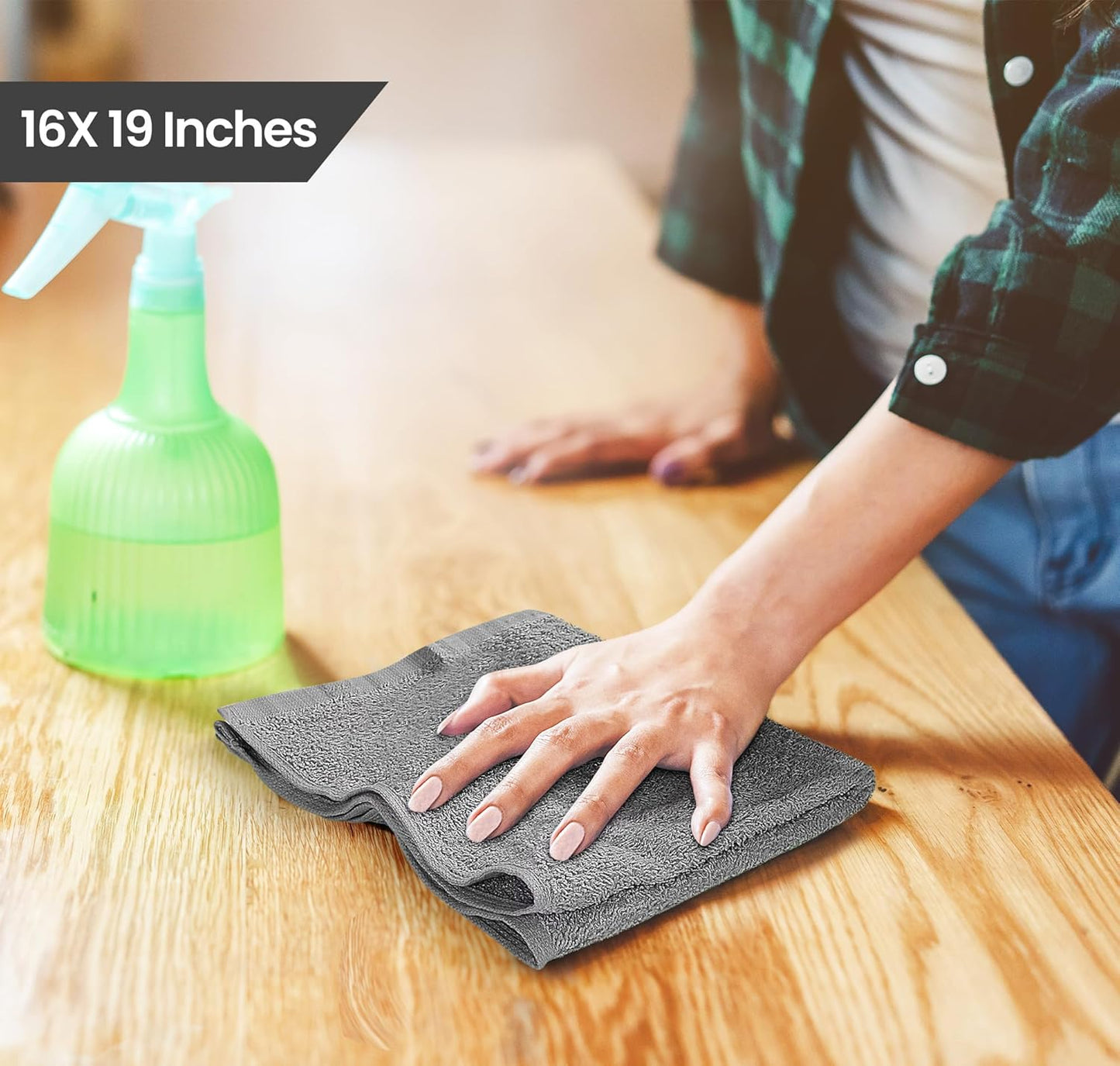 Utopia Towels Kitchen Bar Mops, Pack of 12, 16 by 19 Inches, 100% Cotton Super Absorbent Grey Towels, Multi-Purpose Cleaning Towels for Home and Kitchen Bars