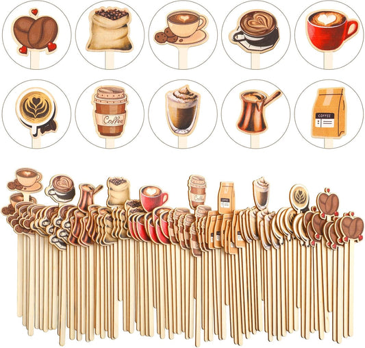 Jinei 120 PCS Coffee Stirrers Stir Sticks Natural Wooden Stir Sticks Disposable Drink Stirrers for Stirring Hot Chocolate Milkshake Restaurant Home Office(Coffee Style)
