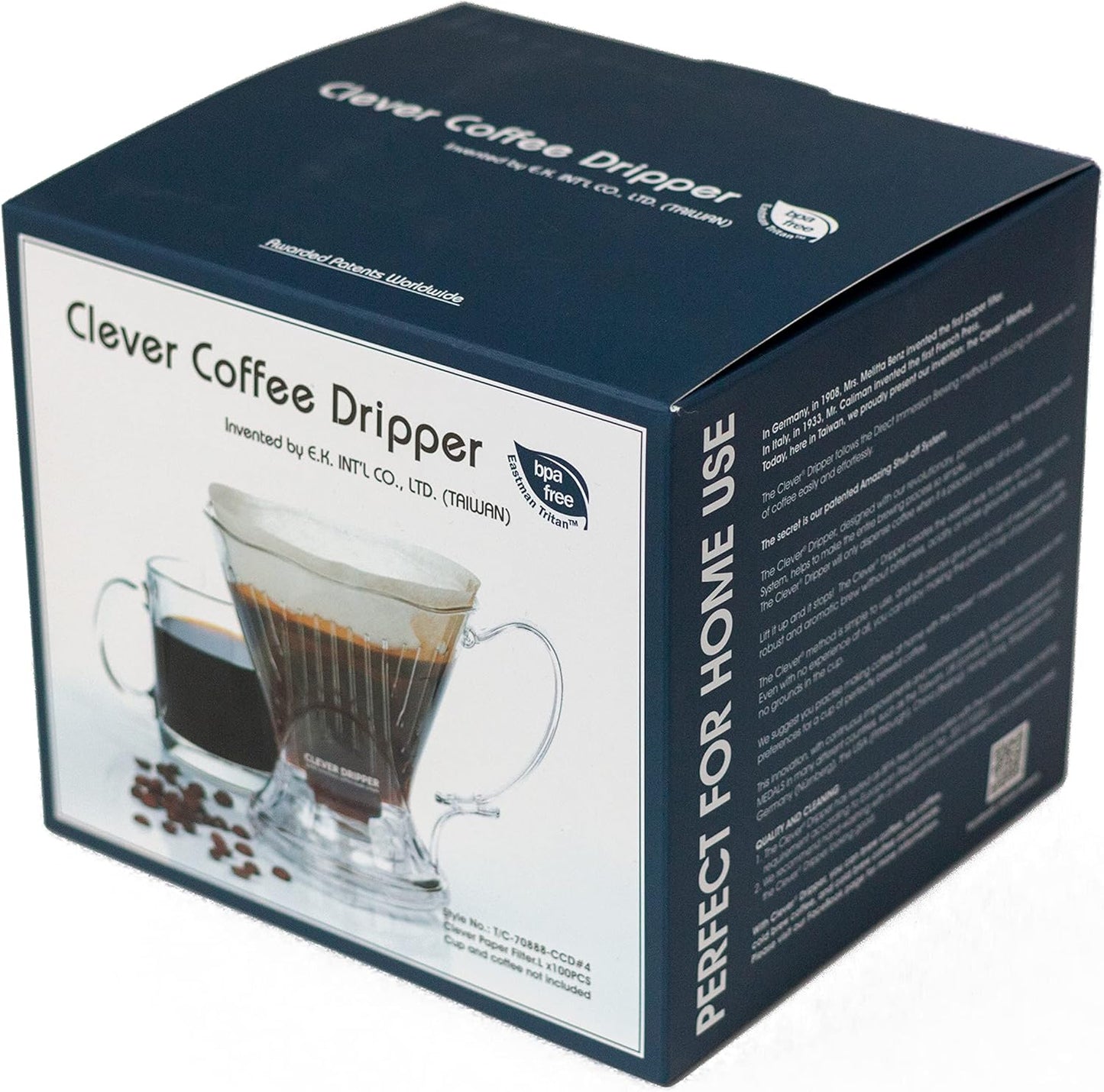 Clever Coffee Dripper and Filters, Large 18 oz, Original Classic Design, Safe BPA Free Plastic, dripper coffee maker, drip coffee maker pour over, 100 filters, coaster and lid, 18 oz (Clear)