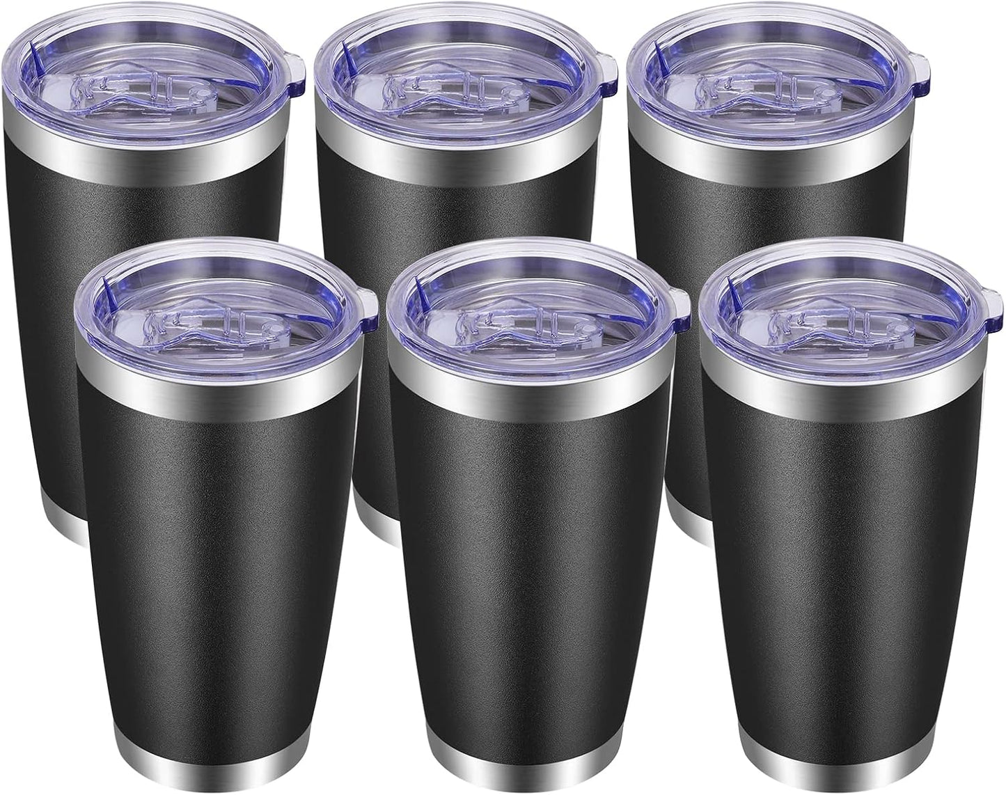 VEGOND 20oz Tumbler with Lid and Straw Stainless Steel Tumbler Cup Bulk Vacuum Insulated Double Wall Travel Coffee Mug Powder Coated Coffee Cup(Black 6 Pack