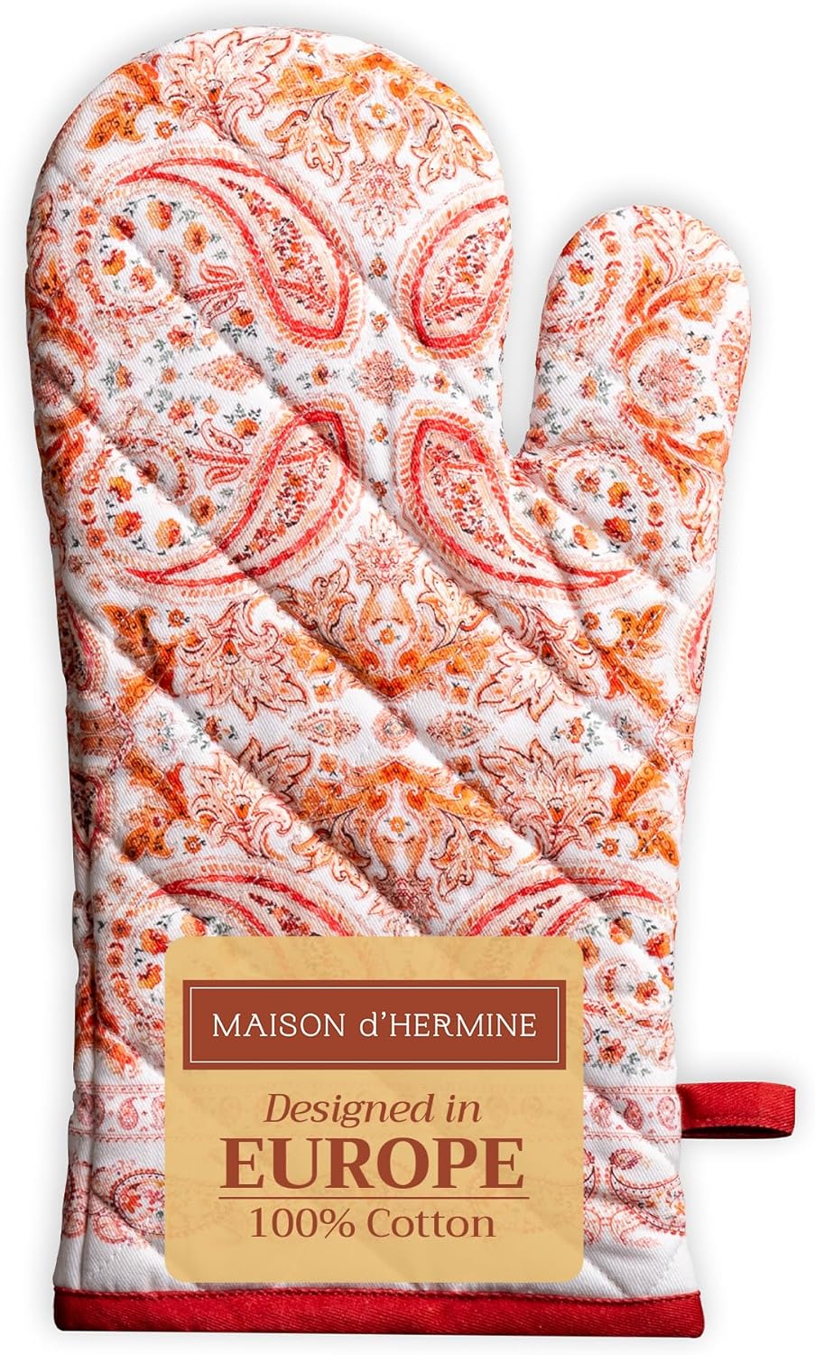 Maison d' Hermine Oven Gloves 100% Cotton Oven Mitt 7" x 13" with Loop Heat Resistant, BBQ, Cooking Gloves, Baking, Grilling, Kitchen, Handling Hot Pans (Pack of 1, Orient)