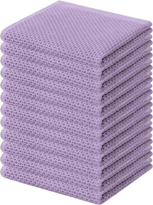 Kitinjoy 100% Cotton Kitchen Dish Cloths, 12 Pack Waffle Weave Ultra Soft Absorbent Dish Towels for Drying Dishes Quick Drying Kitchen Towels Dish Rags, 12 X 12 Inches, Lavender
