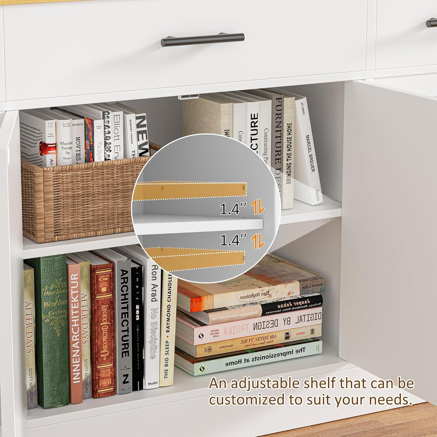 Vongrasig 53' Large Sideboard Cabinet with 4 Doors and 3 Drawers, Farmhouse Buffet Table Coffee Bar Kitchen Storage Cabinet, Wood Buffet Table for Kitchen, Dining Room, White