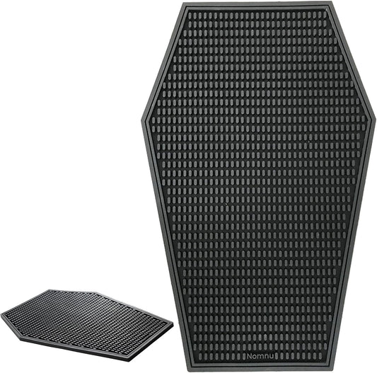 Nomnu Coffin Coffee Bar Mat For Countertop - Goth Kitchen Halloween Decor - Gothic Coffee Bar Accessories 17x11" Inch Non Slip Spill Bar Mat - Spooky Gifts