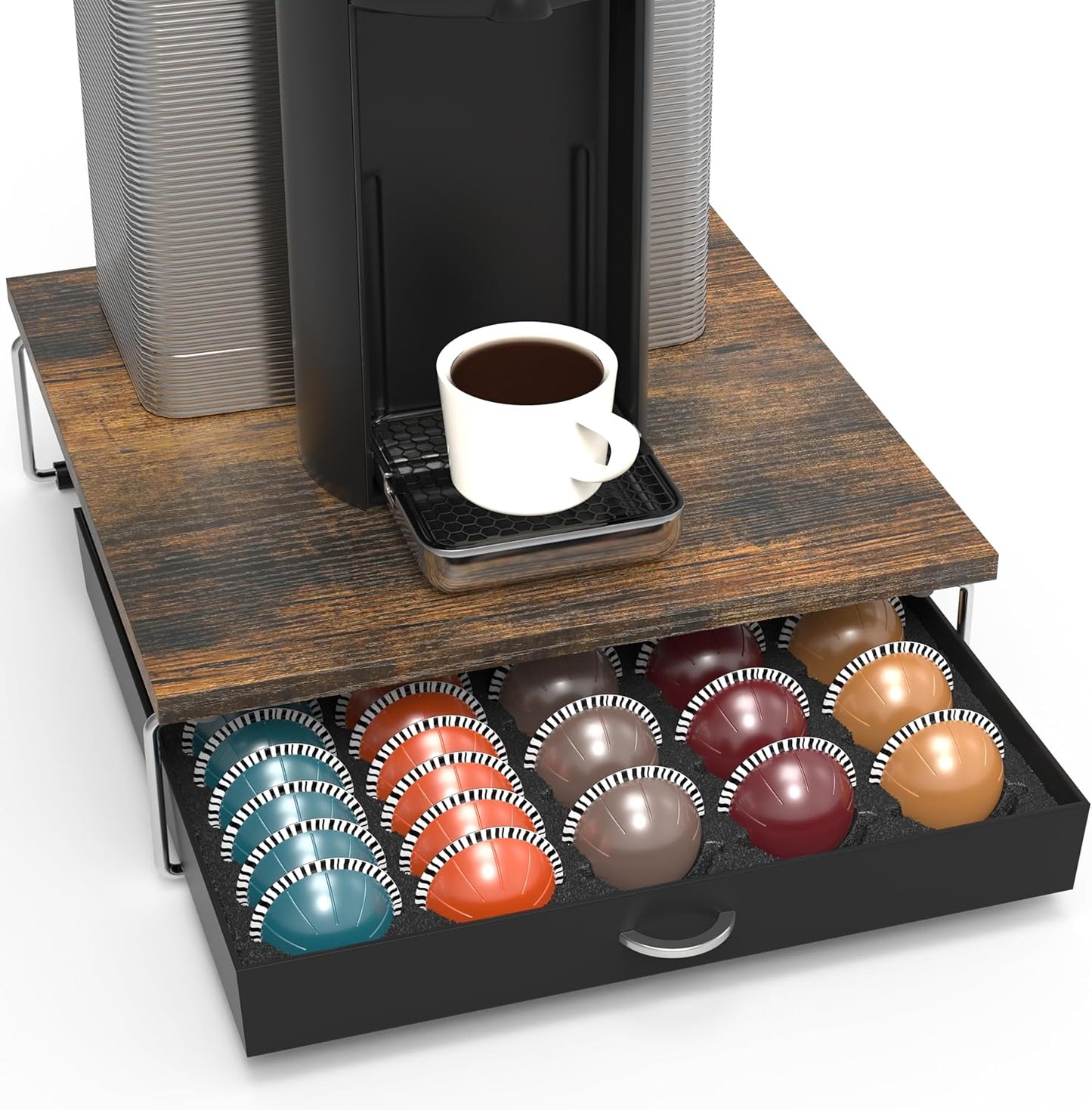 DecoBrothers Supreme Vertuoline Drawer, Holds with 30 Big or 60 Small Vertuoline Pods, Rustic Brown