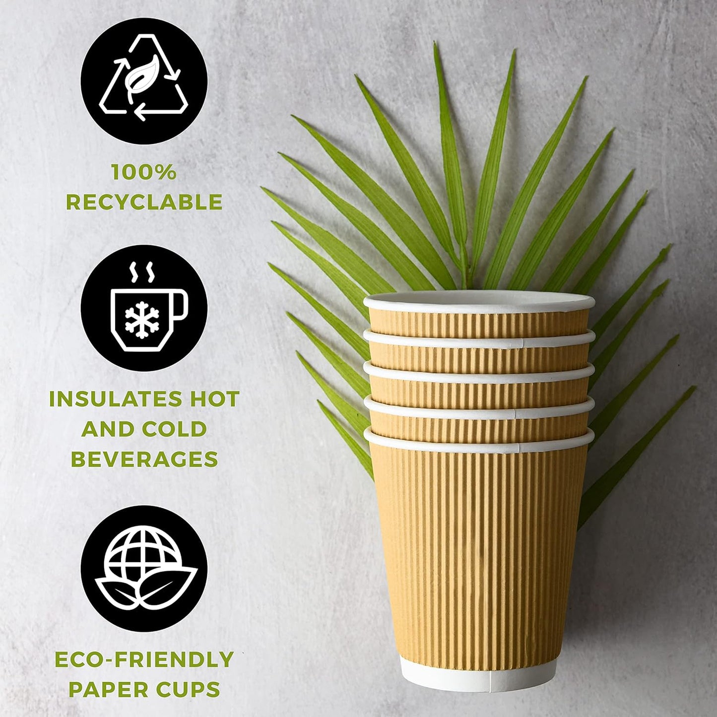 NYHI Set of 150 Ripple Insulated Kraft 12 oz Paper Cups Coffee Tea Hot Cups Recyclable 3 Layer Rippled Wall For Better Insulation Perfect for Cappuccino Hot Coco or Iced Drinks