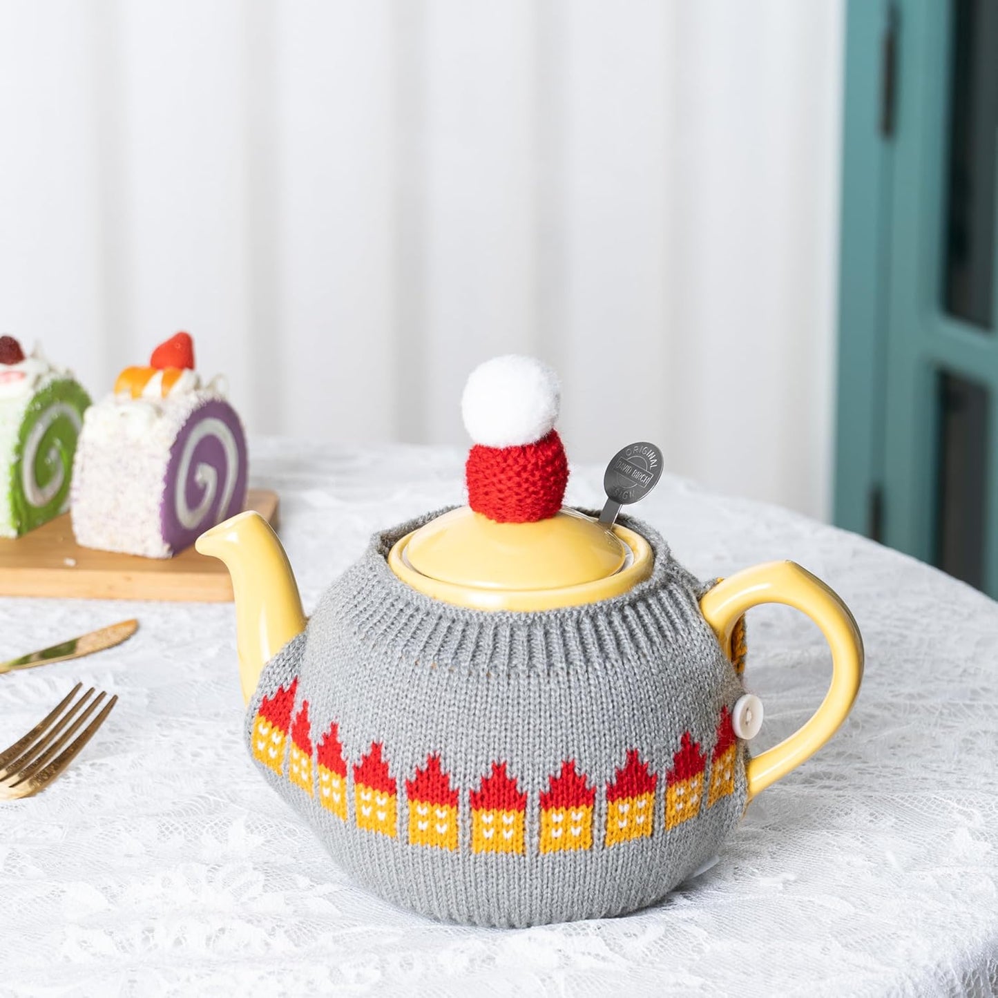 Tea Cozy Suitable for a 600ml,20oz Tea Pot,Teapot Warmer -100% Acrylic Fibers Filling,Two Piece (Grey House)
