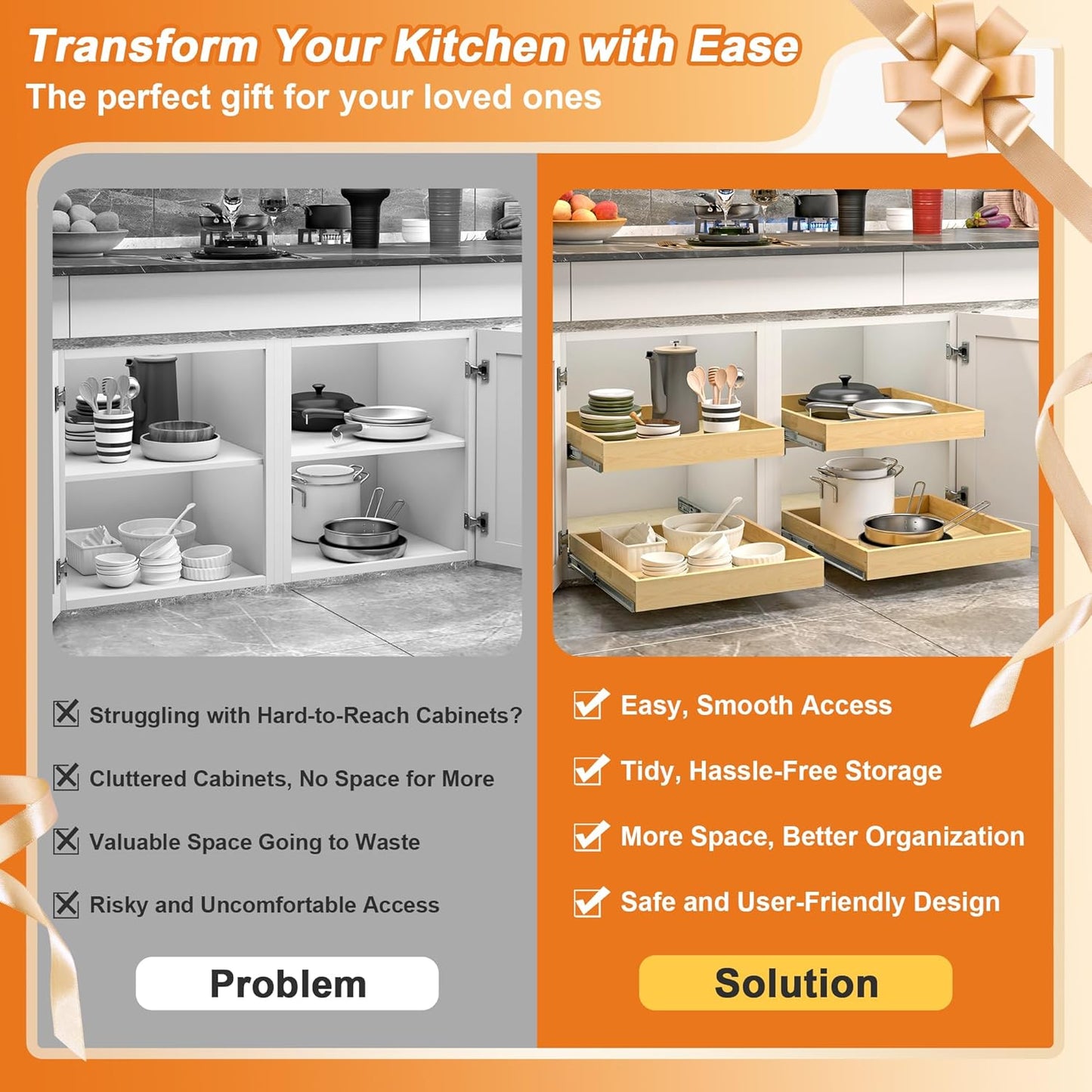 ALINE FURNITURE Pull Out Drawers for Cabinets Birch Wood, 21" W X 21" D Soft Close Slide Out Drawer for Kitchen Cabinets, Pull-out Shelves, Sliding Shelf for Pantry Cabinet Organizer