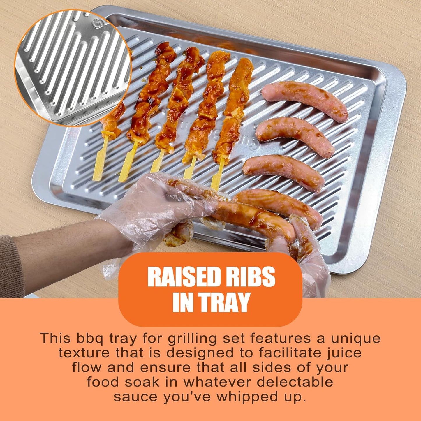 Grilling Prep and Serve Trays Set of 2 Stackable Stainless Steel BBQ Trays Marinating Tray Food Serving Platter for Cooked and Raw Meat BBQ Prep Tub Dishwasher Safe