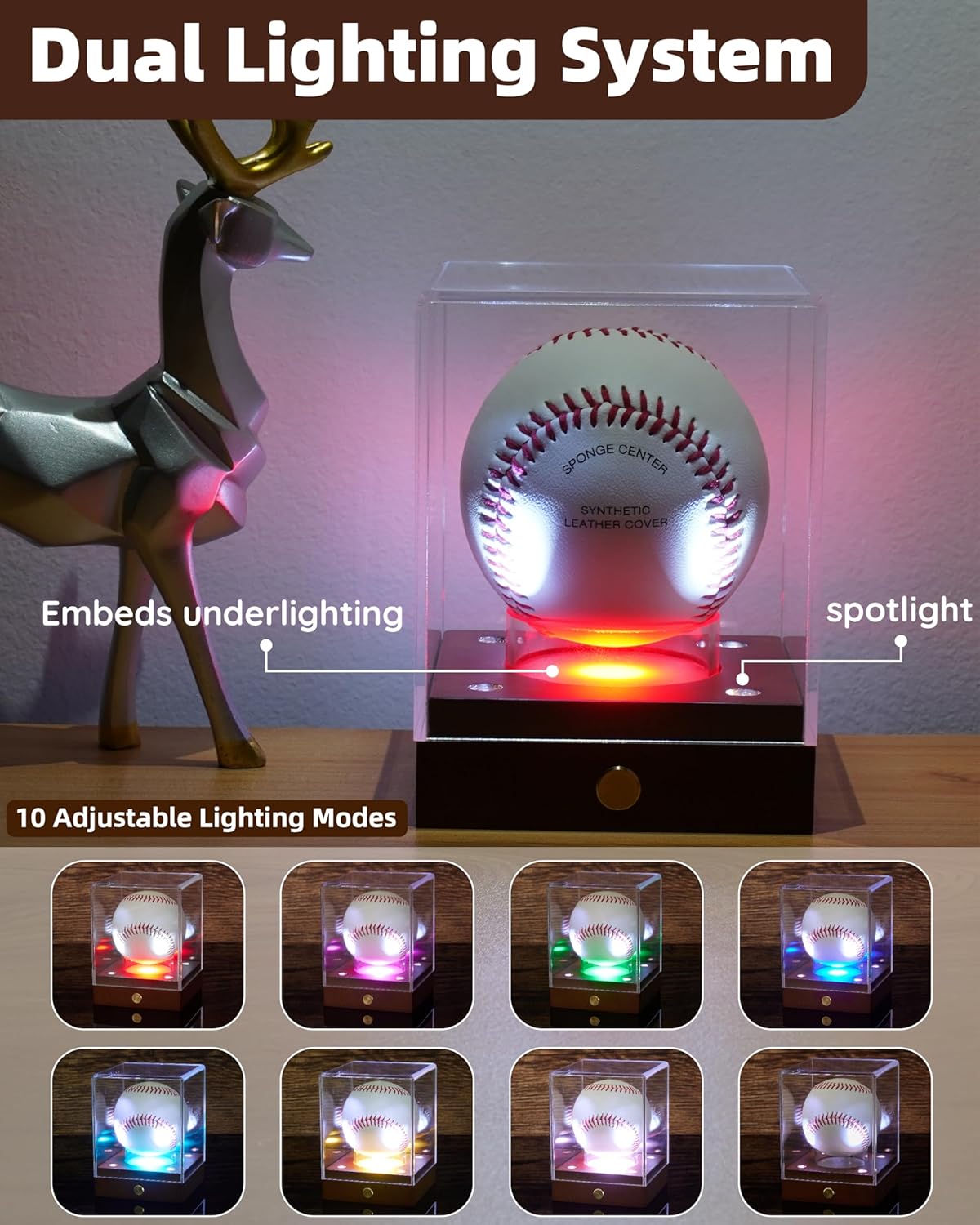 Clear Acrylic UV-Protected Sports Display Case with Solid Wood Base for Autographed Memorabilia, Baseball