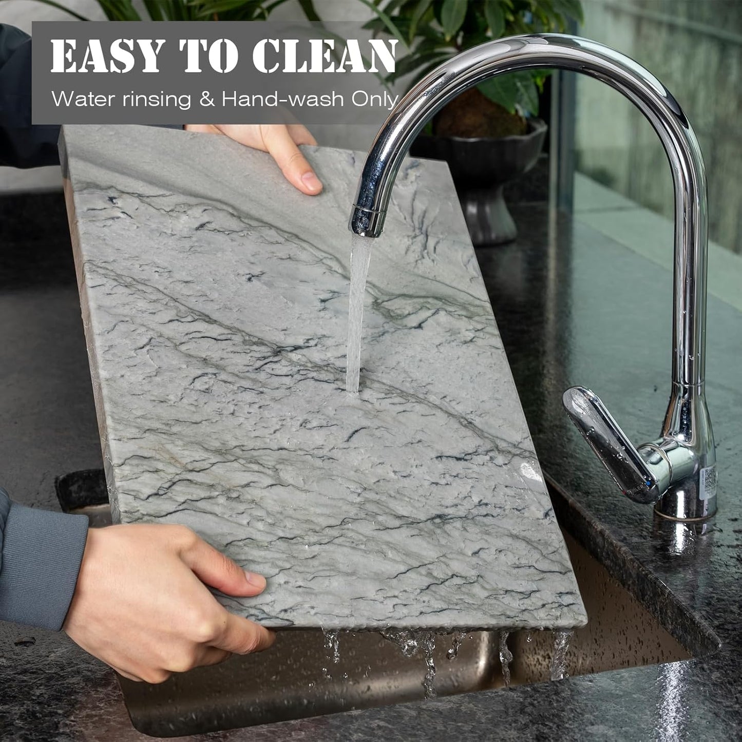 Koville Natural Marble Pastry Board for Kitchen, 16" x 12" Marble Tray Cutting & Charcuterie Board Slab for Countertop, Stone Cheese Resistant Pastry Tray, Rectangular Serving & Chopping Slab - Dark