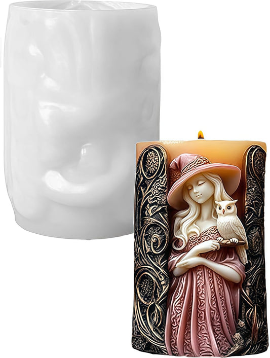 Witch Cylinder Silicone Candle Mold for Candle Making,Pillar Casting Silicone Molds for Resin Casting,Scented Candle, Soap,Silicone Molds for Home Decor,Resin Craft Gifts (C)
