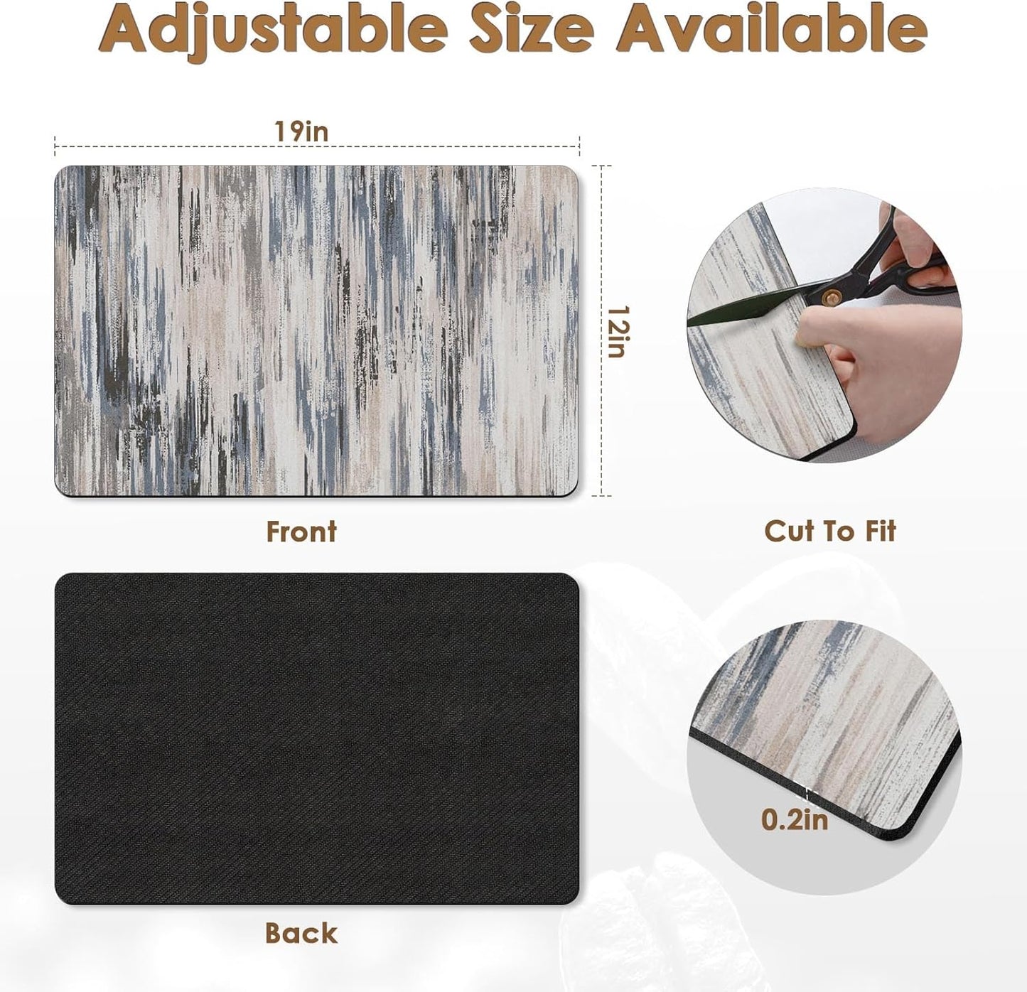 Arttown Coffee Mat for Countertops, Abstract Tan Minimalism Grey Dish Drying Mat 2 Pcs for Kitchen Bar Accessories, Fit Under Coffee Maker Espresso Machine Dish Rack Hide Stain Rubber 12x19in