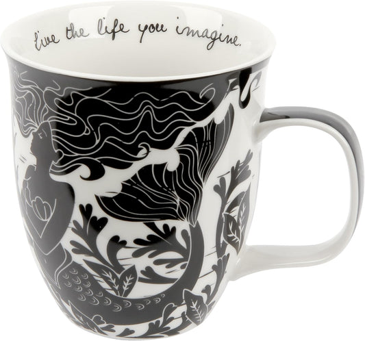 Karma Gifts 16 oz Black and White Boho Mug Mermaid - Cute Coffee and Tea Mug - Ceramic Coffee Mugs for Women and Men