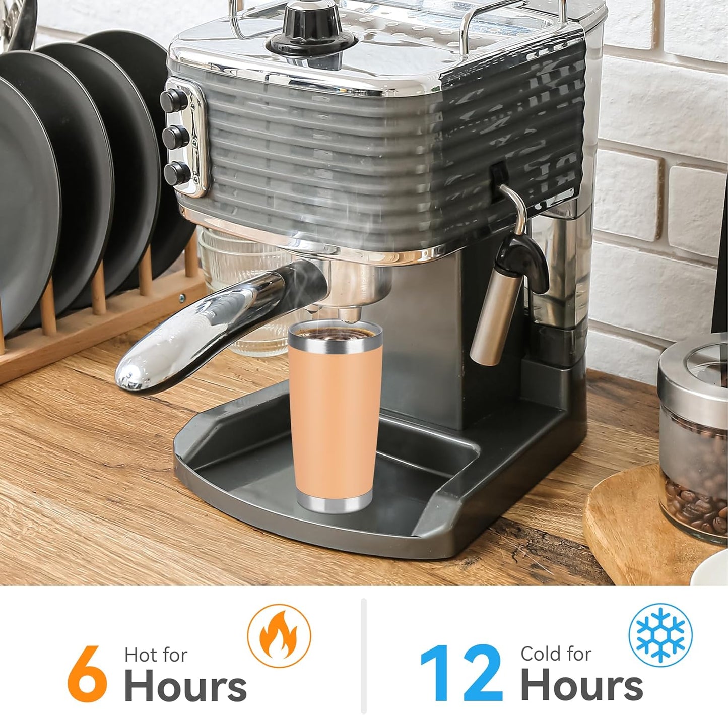 20 oz Tumbler Stainless Steel Tumblers Bulk with Lid Double Wall Insulated Coffee Tumbler Cups for Hot & Cold Drinks Powder Coated Travel Coffee Tumbler Mug Metal (Cream Orange, 1 pack)