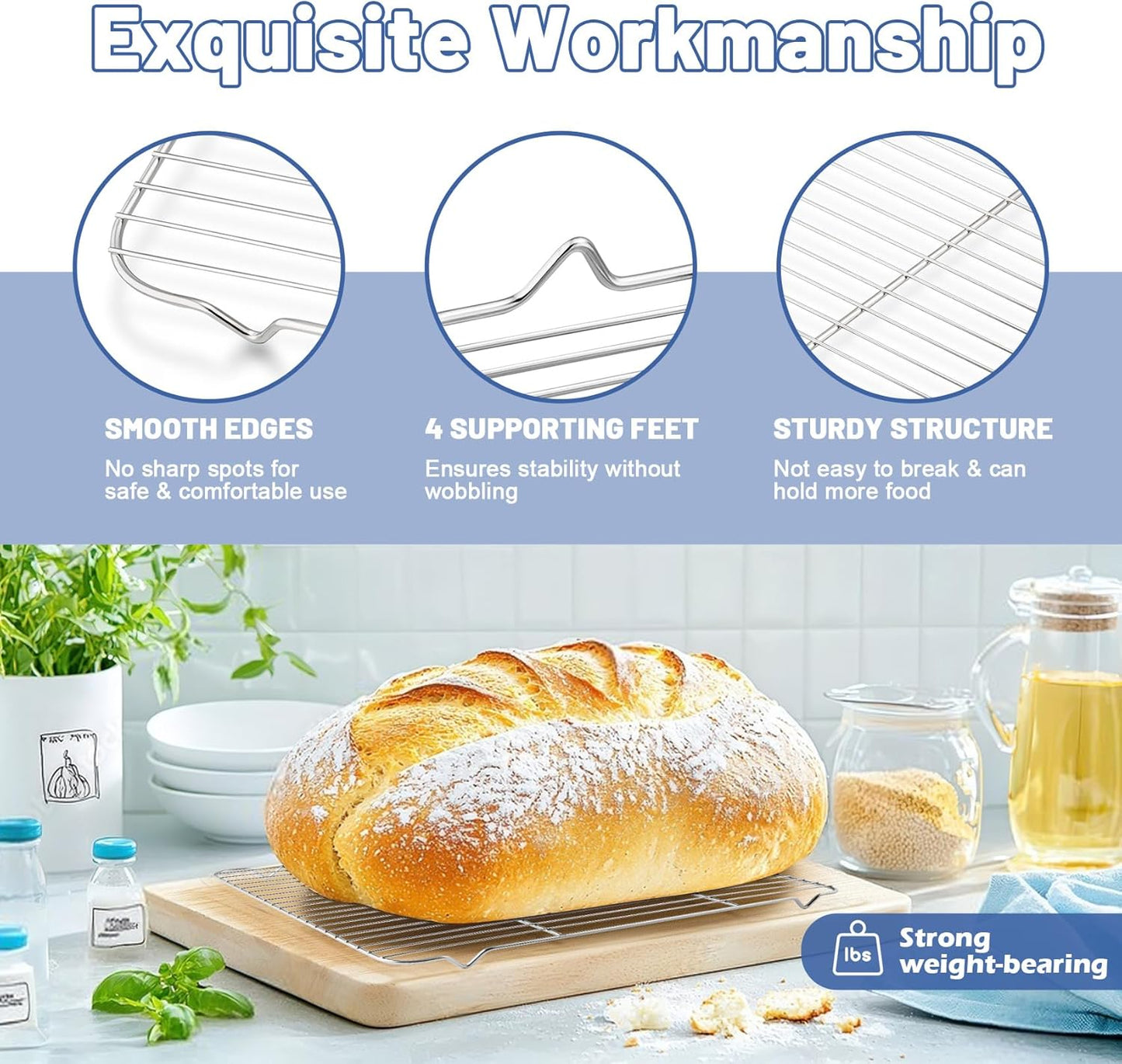 TeamFar Cooling Rack, 16.6” x 11.45” Stainless Steel Wire Baking Rack for Cooking Roasting Grilling, Fit for Oven Pan, Oven & Dishwasher Safe, Non-toxic & Heavy-Duty, 2PCS