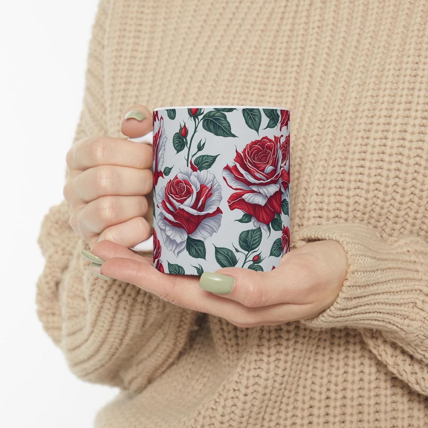 11 OZ Novelty Coffee Mugs - Christmas Gift (Red Rose Theme)