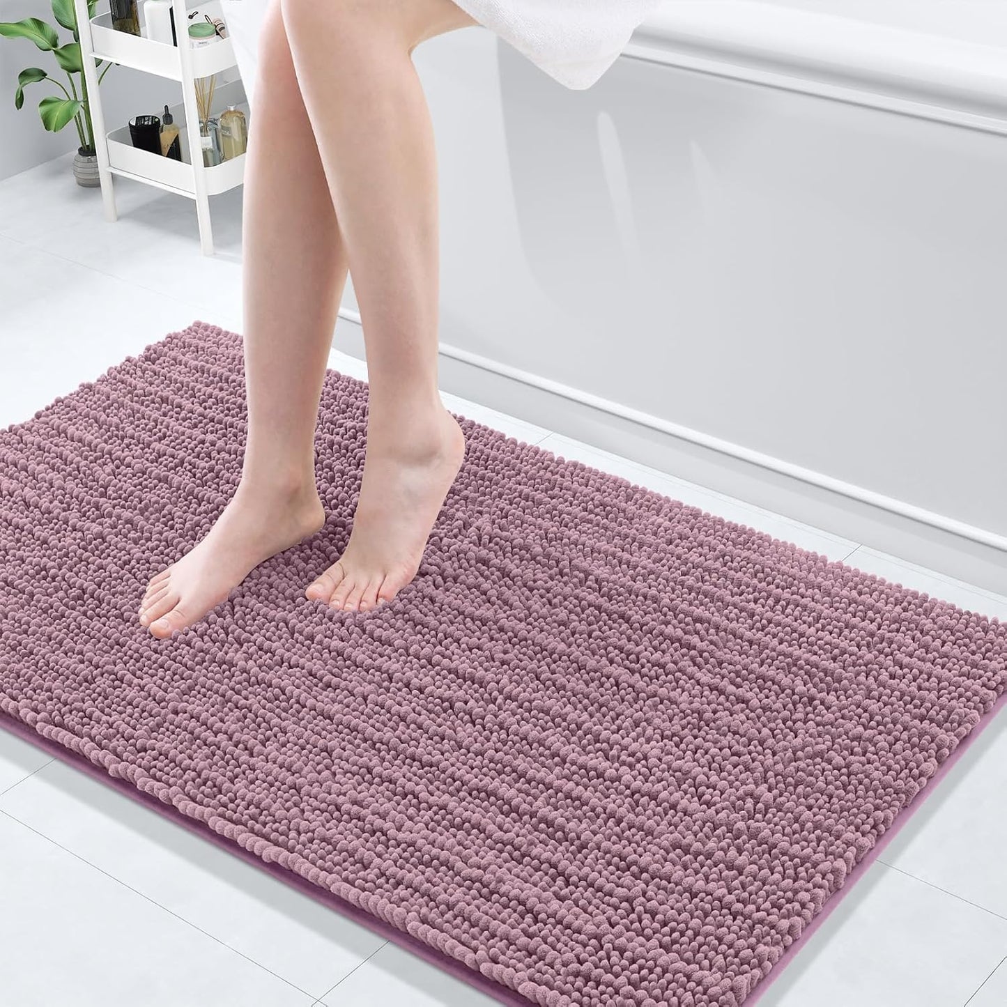 Arotive Luxury Chenille Bathroom Rug Mat, Extra Soft Thick Absorbent Shaggy Bath Rugs, Non-Slip Machine Wash Dry, Plush Bath Mats for Bathroom, Shower and Tub, 47x24, Deep Plum