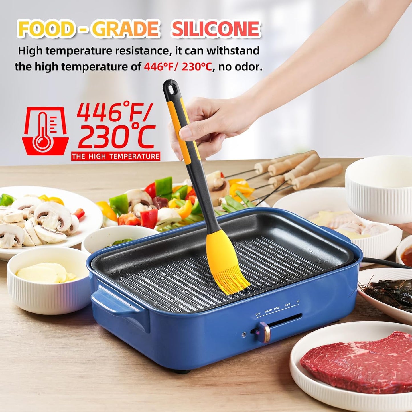 Extra Long Silicone Pastry Brush+Spatula - Heat Resistant, for Baking, Scraping, Mixing, BBQ, Grill, Kitchen, Cooking, Spread Oil, Butter (Yellow Brush+Spatula)