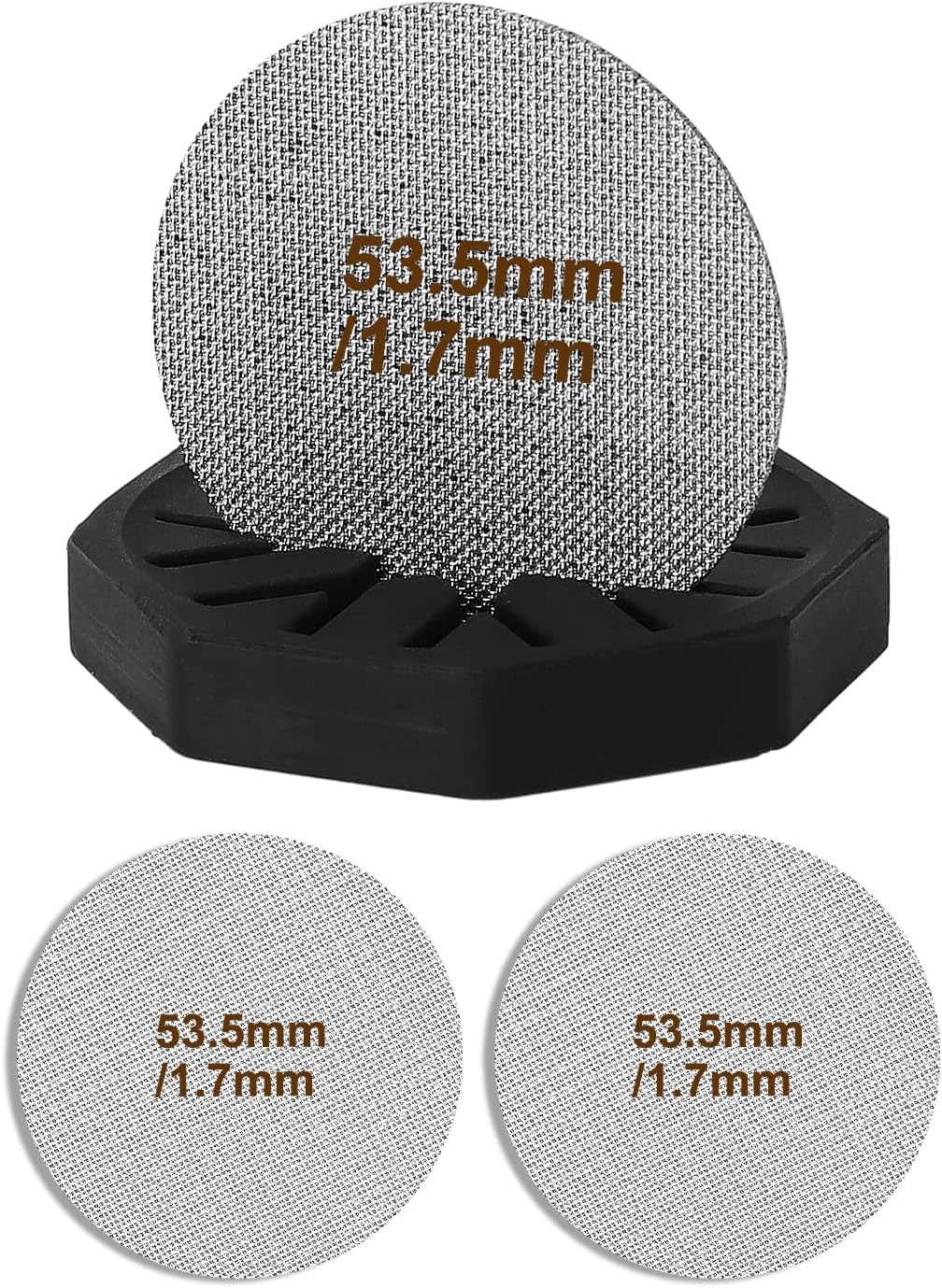 2 Pack 53.5mm Puck Screen & Food-Grade Silicone Puck Screen Holder - 1.7mm Thickness 150μm Mesh - Compatible with Espresso Machine 53.5mm Portafilter Basket