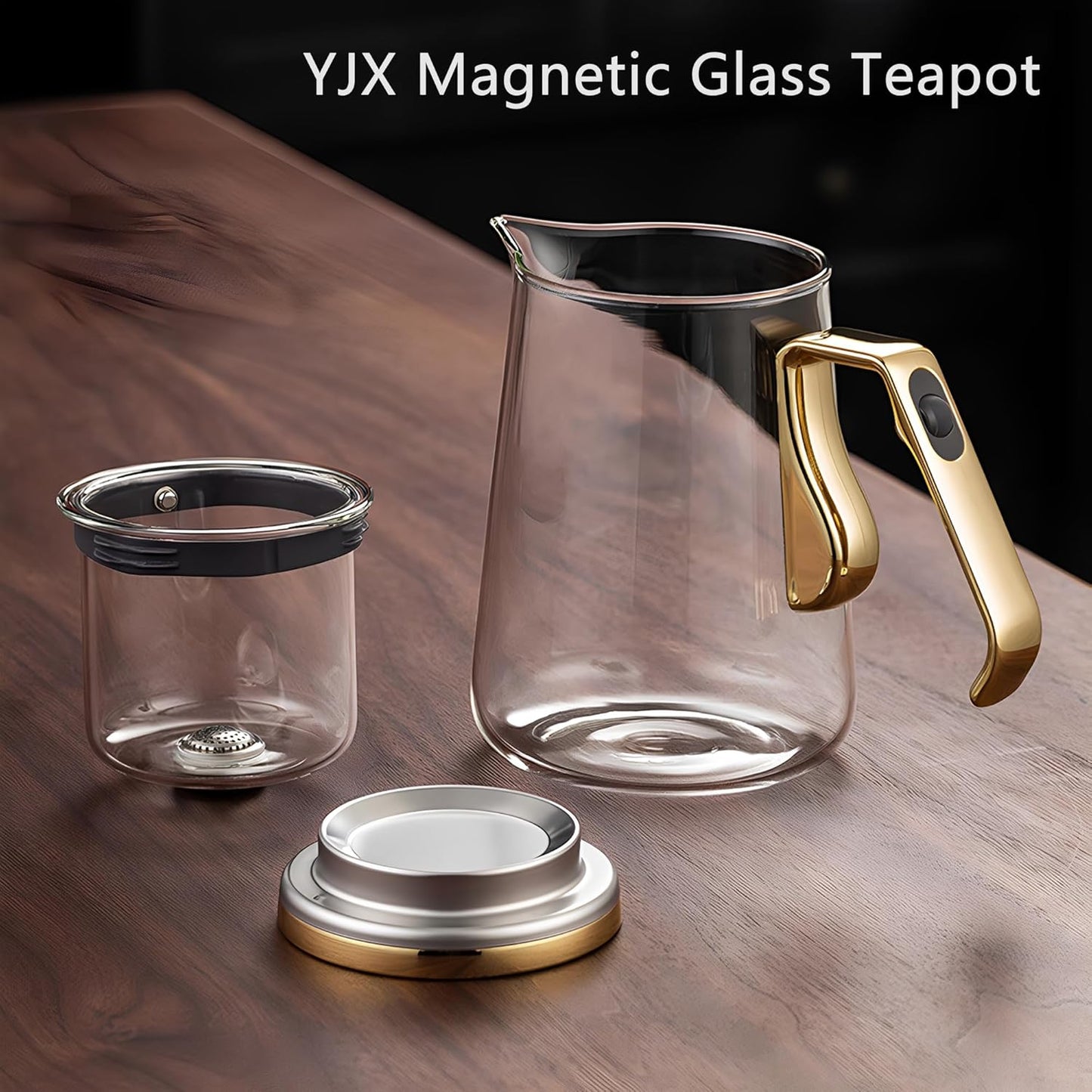 YJX Magnetic Glass Teapot, 25.4oz Small Enchanted Brewing Tea Pot, Witchcraft Magic Borosilicate Tea Set with Strainer for Loose Leaf or Herbal, Exquisite Kettle Gift for Tea Lovers(Golden)