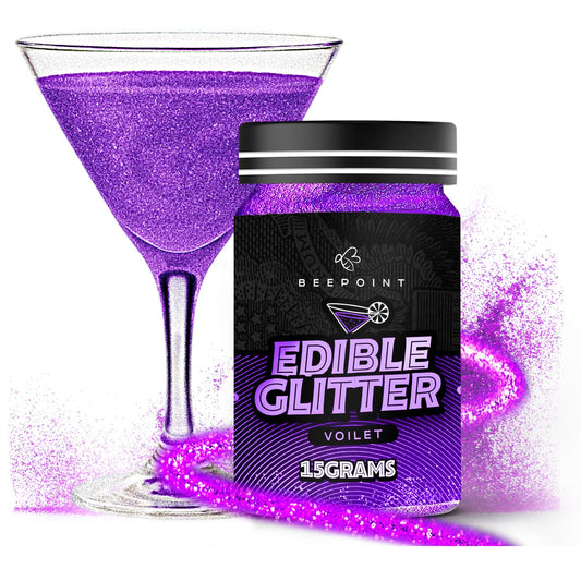 BeePoint Violet Edible Glitter for Drinks 15g - Food Grade, Vibrant Color Shimmer Powdered Dust for Drinks, Cocktails, Cake Decorating, Baking, Chocolates, Candy, Sweets, & Cookies - Vegan & Gluten Free