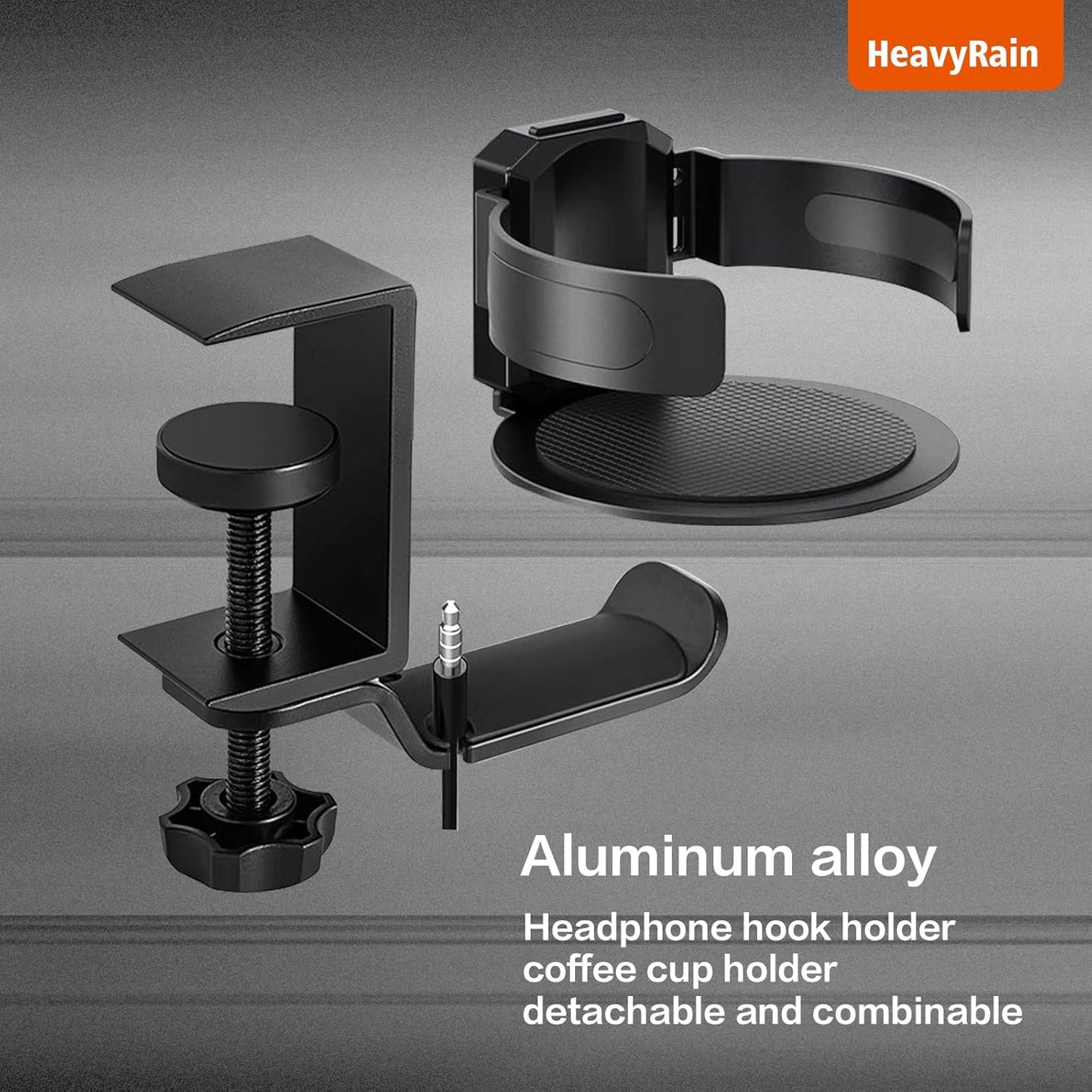 HeavyRain Gaming Cup Holder - 3.58" Universal Drink Mount with 33lb Strong Clamp, Dual Mount Modes & Anti-Spill Design for PC Gamers (Black, HRZ221B)