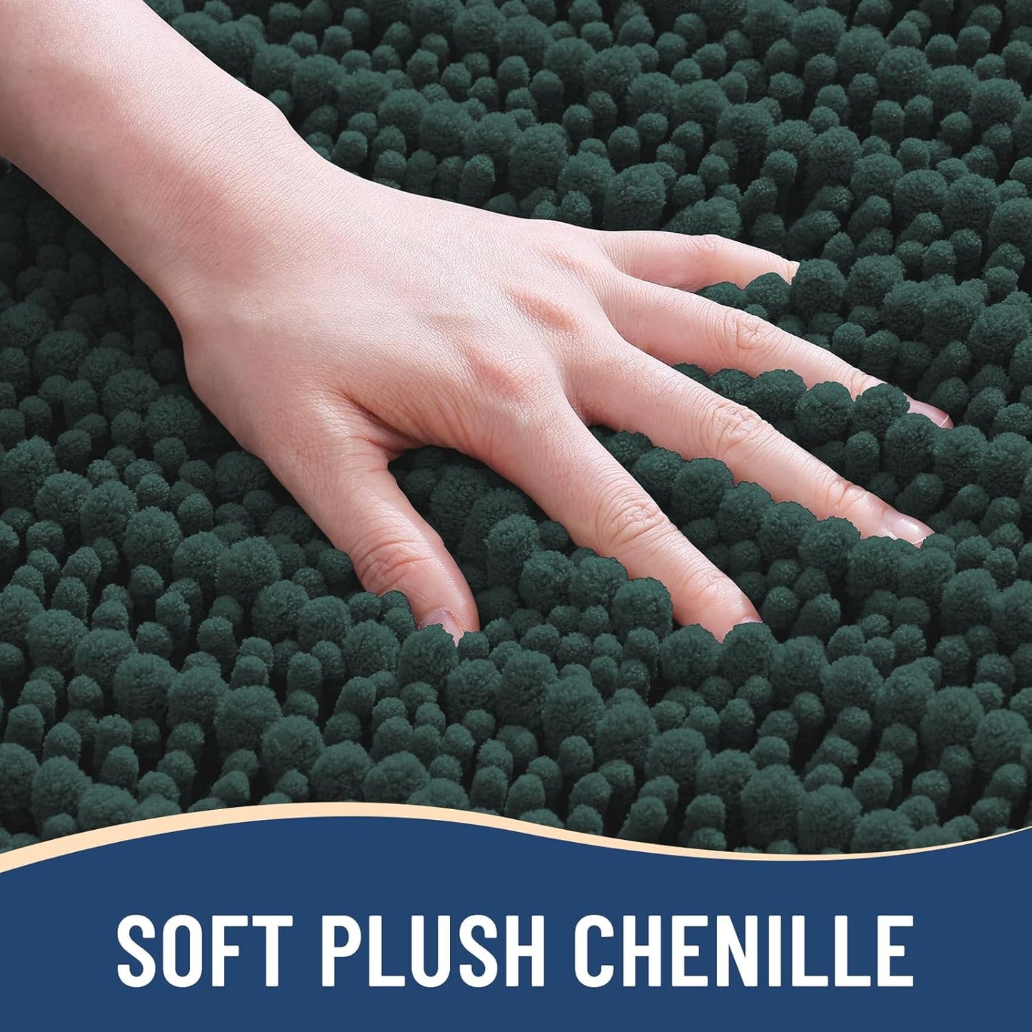 Arotive Luxury Chenille Bathroom Rug Mat, Extra Soft Thick Absorbent Shaggy Bath Rugs, Non-Slip Machine Wash Dry, Plush Bath Mats for Bathroom, Shower and Tub, 44x24, Dark Green