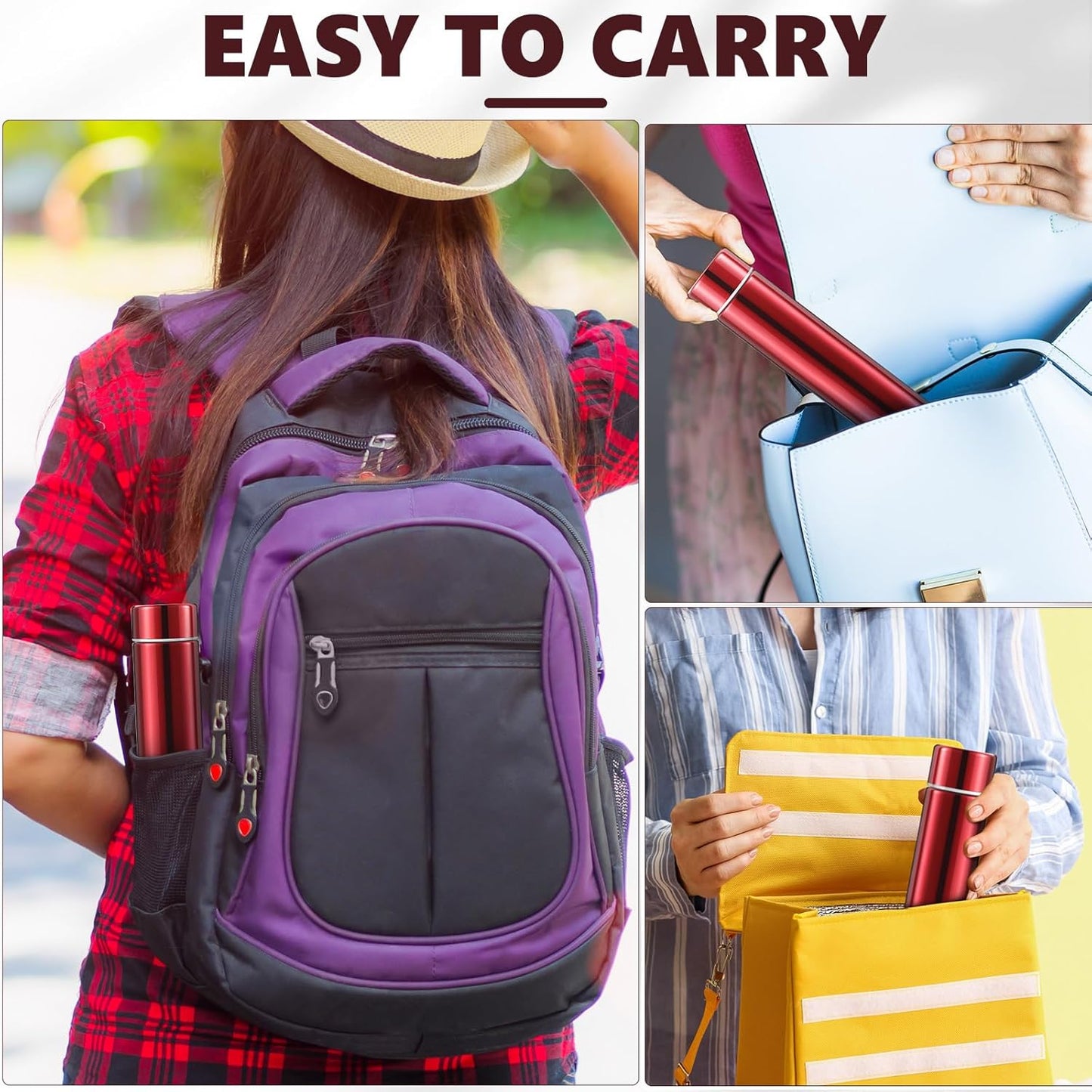 Vesici Slim Water Bottle 8.8 oz Small Stainless Steel Purse Compact Insulated Water Bottles Camping Travel Backpack Pocket Flask for Car Cold Coffee Tea(Red,1 Pack)