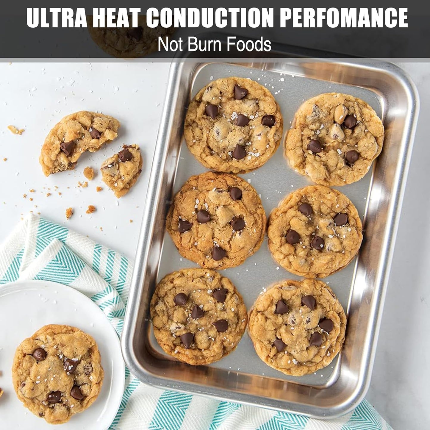 Baking Sheet Cookie Sheet Set of 2, Umite Chef Stainless Steel Baking Pans Tray Professional 9 inch, Non Toxic & Healthy, Mirror Finish & Rust Free, Easy Clean & Dishwasher Safe