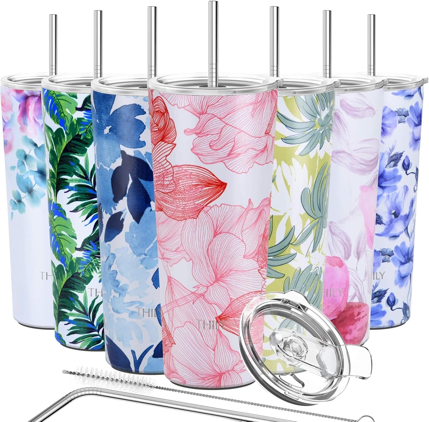 THILY Tumbler Stainless Steel Coffee Cup 26 oz Triple-Insulated Travel Mug with Splash-Proof Lid, Reusable, BPA Free, for Iced Water and Hot Beverage Smoothies Cup, Red Lotus