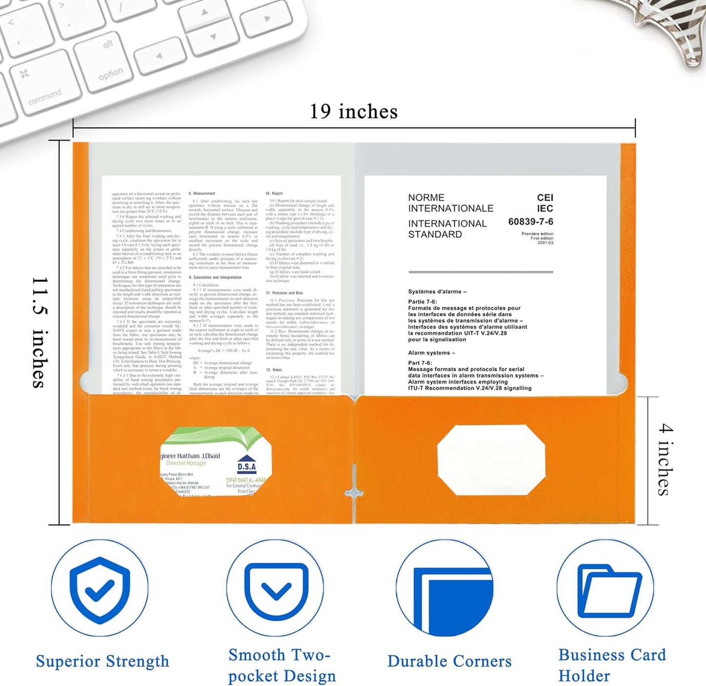 Zzrywuty File Folders with Pockets Letter Size, 50-Pack Paper Folders with Card Slot, Two Pocket Folders for School Students, Businessmen, Home and Office Workers (Orange)