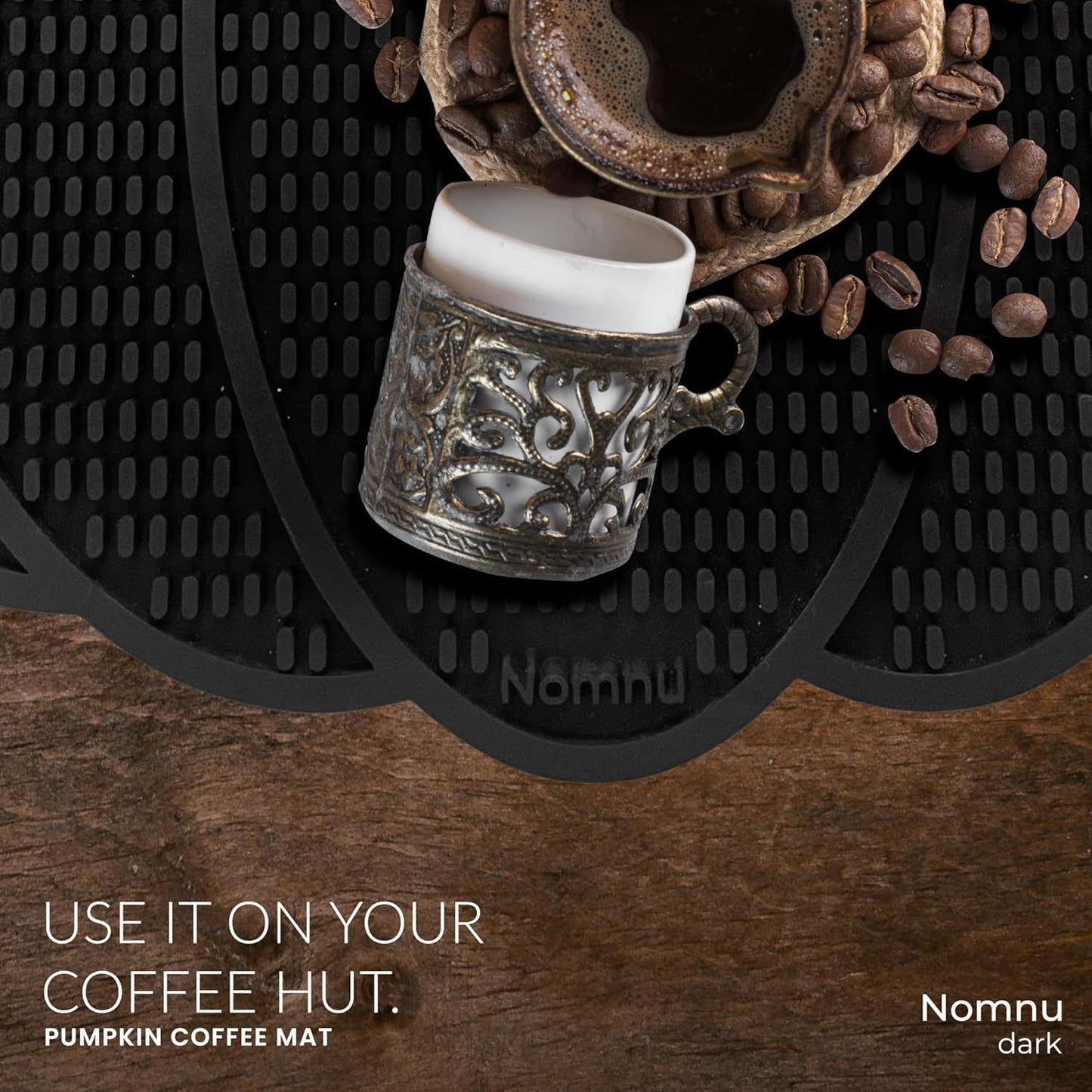 Nomnu Pumpkin Coffee Mat for Countertop - Goth Kitchen Decor - Gothic Coffee Bar Accessories 14.8x13.5 Inch Bar Mat - Spooky Halloween Gifts Non Slip Spill Mat, Black (PCBMB)