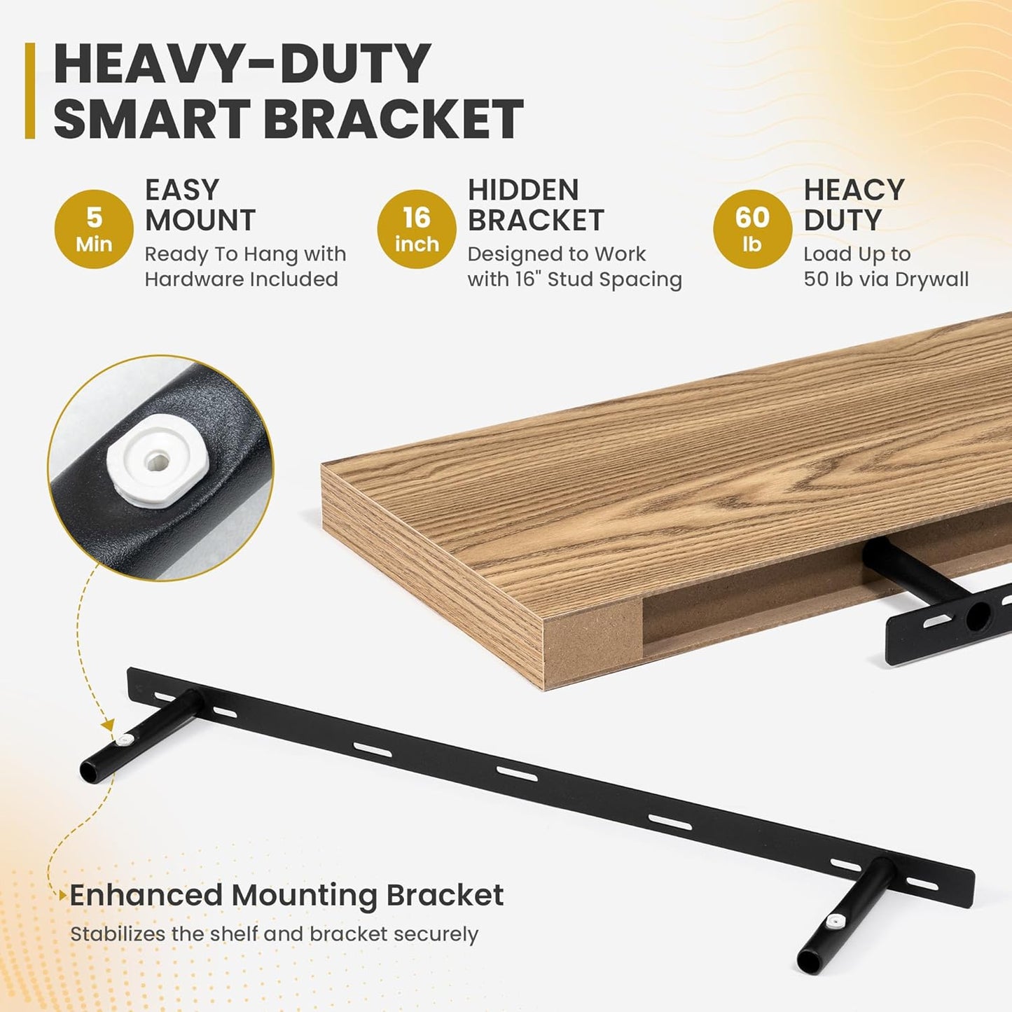 36 Inch Floating Shelves, 9.3" Deep Floating Shelf Wall Mounted, 36" Wall Shelves, Rustic Deep Bookshelf, Large Display Shelves & Storage Shelves for Bedroom, Living Room, Light Brown, Set of 2