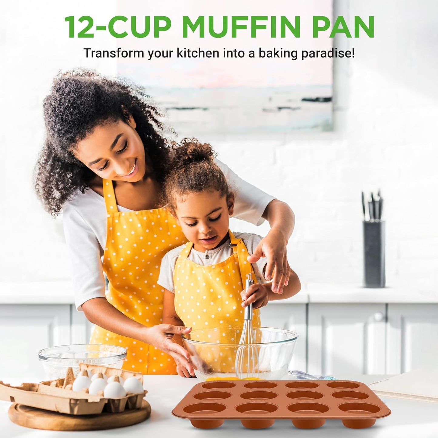 NutriChef 12-cup Copper Oven Muffin Pan, Non-Stick Coated Layer Surface, Even Heating Muffin Tray for Muffins, Cupcakes, Pastries & Mini Pies, Used for Model Number NCBSCC54