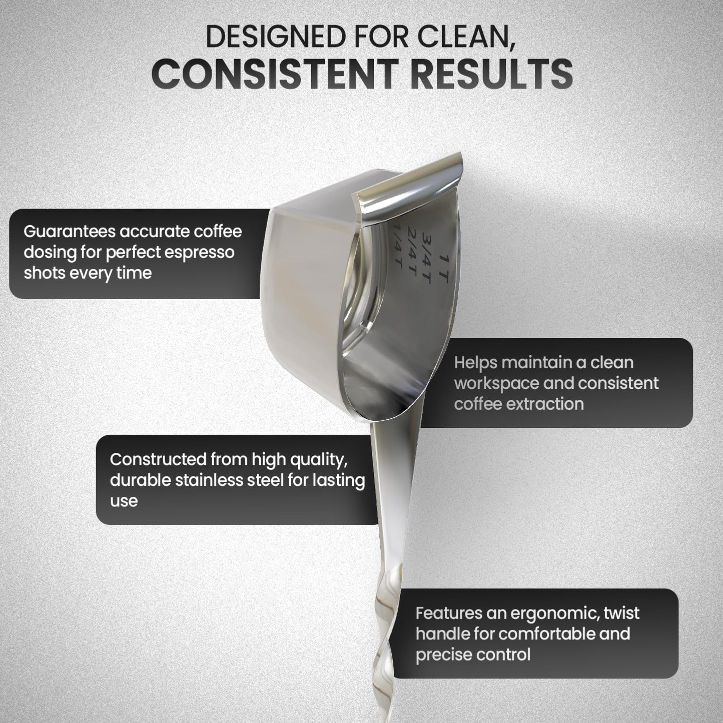 Rattleware Stainless Steel Spoon Twist - Espresso Spoon with Graduated Measure and Scraper Front - Perfect for Precision Coffee Making