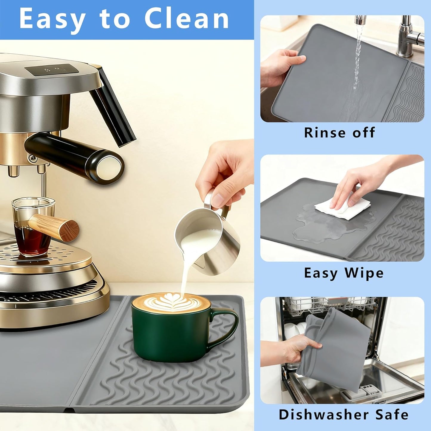 2-in-1 Coffee Bar Mat & Tamping Mat - 24”x16”Non-Slip Silicone Mats for Coffee Machines, Countertop, Bars, Kitchen Counter