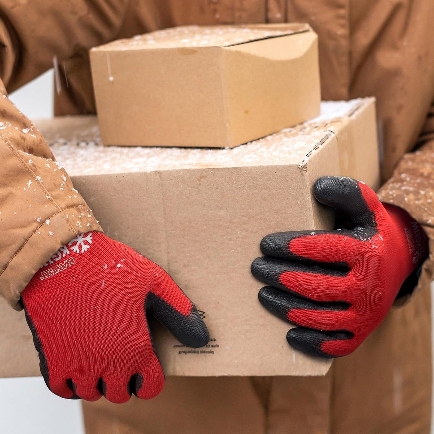 KAYGO Winter Work Gloves for Men and Women, 12 Pairs Thermal Insulated Safety Work Gloves PU Coated, Smooth Grip on Palm & Fingers,Ideal for Freezer Work,Red,S