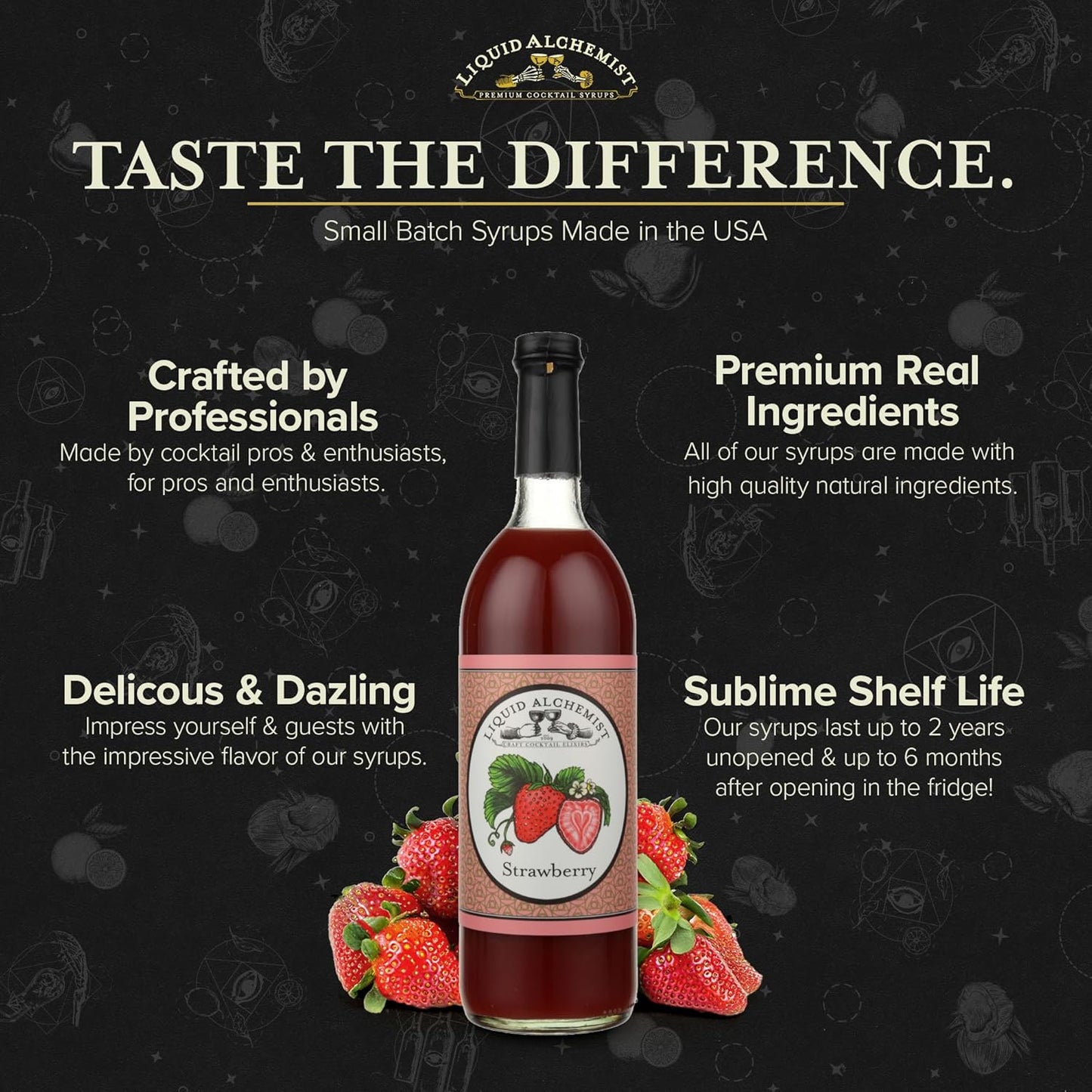 Liquid Alchemist Strawberry Syrup for Drinks - Real Ingredients Make our Strawberry Puree for Drinks a Perfect Margarita Mix - Our Flavored Syrup is Gluten & Dairy Free (12 oz)