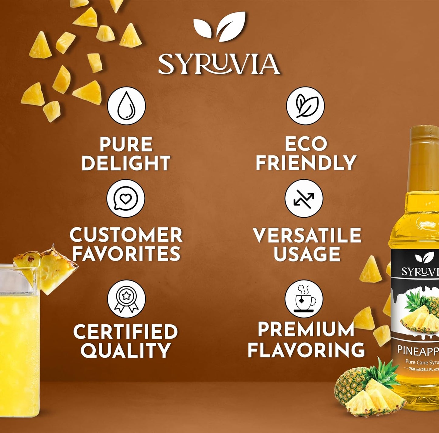 Syruvia Pineapple Syrup for Drinks 25.4 Ounces Pineapple Flavoring Syrup