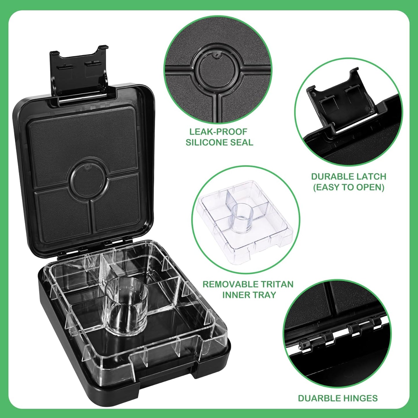 Bento Lunch Box Set With 10oz Soup Thermo, Leak-proof Lunch Containers with 4 Compartment, Kids Hot Thermo Food Jar/Insulation Lunch Bag, Food Containers for School (Black-Games)